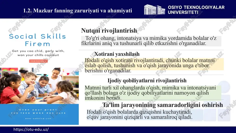 lalarning qobiliyatlarini rivojlantirish 1.6 maktabgacha ta’limning dolzarb muammolari 20 maktabgacha yoshdagi bolalarning jismoniy va gigiyenik madaniyatini shakllantirish 1 jismoniy faoliyat bolalarning jismoniy rivojlanishini ta'minlash uchun turli xil jismoniy mashqlar, o'yinlar va sport turlarini tashkil qilish. 2 gigiyena qoidalari bolalarni tozalik qoidalariga amal qilishga, shaxsiy gigiyena ta'minotiga e'tibor berishga o'rgatish. . 1.6 maktabgacha ta’limning dolzarb muammolari 21 maktabgacha yoshdagi bolalarning aqliy, axloqiy va estetik tarbiyasi 1.7 maktabgacha adabiy ta’lim jarayonida bola tafakkuri mustaqilligiga erishish . bolalarning fikrlash, xotira, e'tibor, tushunish va o'rganish qobiliyatlarini rivojlantirish. axloqiy tarbiya bolalarni yaxshilik, rostgo'ylik, halollik, hamdardlik, o'zaro hurmat va muhabbat qilishga o'rgatish. estetik tarbiya bolalarning go'zallikni tushunish, san'at asarlarini qadrlash, ijodkorlik va estetik ta'mga ega bo'lish qobiliyatlarini rivojlantirish. aqliy 22 maktabgacha yoshdagi bolalarning ijtimoiy tarbiyasi jamoada ishlash bolalarni jamoada ish qilish, bir-biri bilan hamkorlik qilish, o'zaro muomala qilishga o'rgatish. qoidalarga amal qilish bolalarni jamoa qoidalariga amal qilish, boshqalarga hurmat bilan muomala qilishga o'rgatish. ijtimoiy mas'uliyat bolalarni …