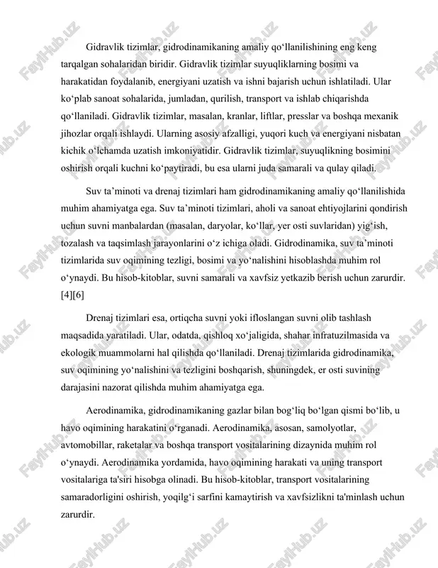 o‘ynaydi. aerodinamika yordamida, havo oqimining harakati va uning transport vositalariga ta'siri hisobga olinadi. bu hisob-kitoblar, transport vositalarining samaradorligini oshirish, yoqilg‘i sarfini kamaytirish va xavfsizlikni ta'minlash uchun zarurdir. havo oqimining harakati, aerodinamik kuchlar orqali transport vositalariga ta'sir qiladi. aerodinamik kuchlar, ko‘pincha, lift va tortish kuchlariga bo‘linadi. lift kuchi, transport vositasining havo oqimida ko‘tarilishi uchun zarur bo‘lib, u havo oqimining tezligi va transport vositasining shakli bilan bog‘liq. tortish kuchi esa, transport vositasining harakatini sekinlashtiradi va havo oqimining qarshiligini ifodalaydi. aerodinamikaning asosiy maqsadi, lift kuchini oshirish va tortish kuchini kamaytirishdir. bu, transport vositalarining samaradorligini oshirish va ularning harakatini yaxshilashga yordam beradi.[7] gidrodinamika va aerodinamika, muhandislikda bir-birini to‘ldiruvchi sohalardir. ularning birgalikda qo‘llanilishi, ko‘plab muhandislik yechimlarini yanada samarali va xavfsiz qilish imkonini beradi. masalan, avtotransport vositalarining dizaynida aerodinamika va gidrodinamika birgalikda hisobga olinishi, ularning yoqilg‘i samaradorligini oshiradi va harakatini yaxshilaydi. shu bilan birga, gidravlik tizimlar va aerodinamik dizaynlar, avtomobillarning ish faoliyatini va xavfsizligini oshirishda muhim …