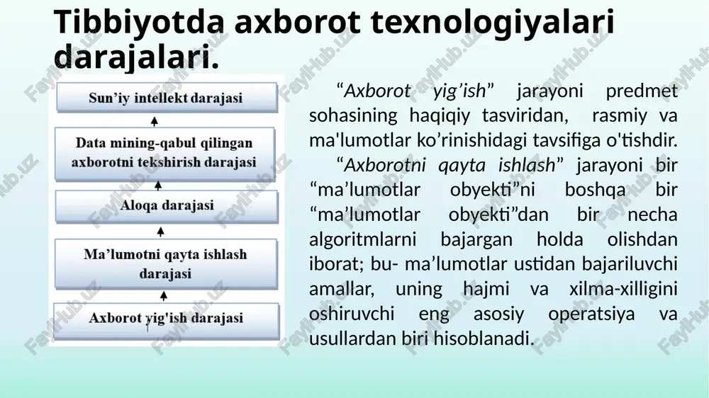 . 2. ikkinchi vazifa - to'plangan boylikdan foydalanish. bu yerda, birinchi navbatda, boshqa ob'ektlar bilan ma'lumot almashish funksiyalari ta'kidlangan: bo'limdan bo'limga, uchastkadan uchastkaga o'tkazish, takroriy tibbiy hujjatlarni mahalliy shifokordan "ixtisoslashgan" mutaxassislarga va orqaga o'tkazish, chiqarilgan bemorning kasallik tarixini kasalxona arxiviga o'tkazish. bu, shuningdek, shaxs uchun chiqish hujjatlarini rasmiylashtirish funktsiyalarini o'z ichiga oladi - to'liq kasallik tarixi, ko'chirmalar, ko'rsatmalar, bildirishnomalar, retseptlar. 3. uchinchi vazifa - to'plangan ma'lumotlarning xavfsizligini ta'minlash. yuqorida aytib o'tilgan nusxa ko'chirish funktsiyalariga qo'shimcha ravishda, bu maqsadda foydalanuvchi tomonidan e'tiborga olinmagan shikastlangan ma'lumotlarni tiklaydigan bir qator o'rnatilgan avtomatik usullar ham mavjud. 4. to'rtinchi vazifa - muayyan dastur shartlari uchun standart avtomatlashtirilgan ish joyini sozlash. 4.tibbiyotda biomexanika tibbiyotda biomexanika - bu tirik to'qimalar, organlar va butun organizmning mexanik xususiyatlarini o'rganadigan fan. bu bizning tanamiz qanday harakat qilishini, stressga qanday munosabatda bo'lishini va turli kasalliklar qanday paydo bo'lishini tushunishga yordam beradi. nima uchun bu tibbiyot uchun muhim? tasavvur qiling-a, shifokor dunyodagi …