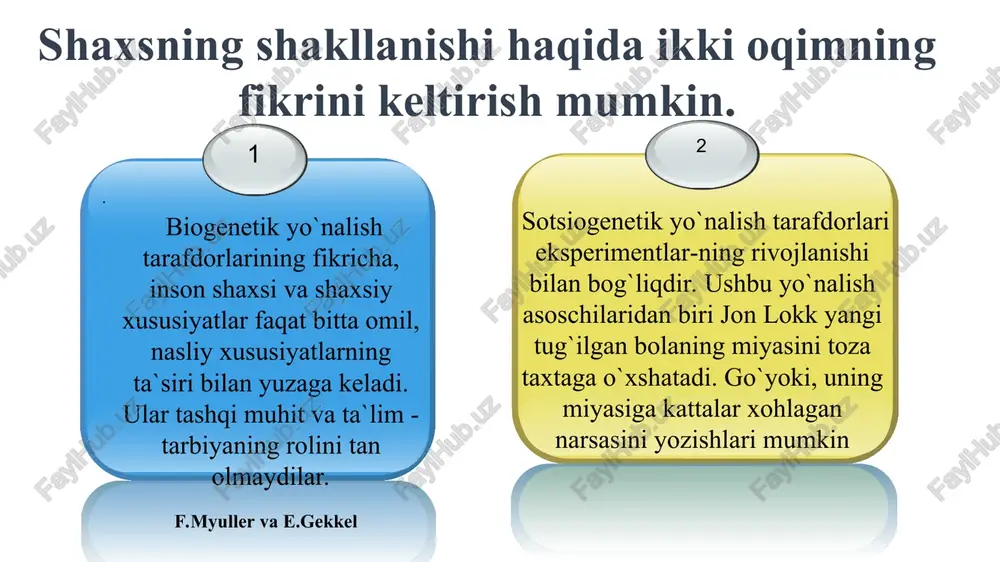 i. mehnat faoliyati o`z mohiyati jihatidan ham ijtimoiydir, u jismoniy va aqliy turlarga bo`linadi. . ular ko`rgan narsalarigagina ishonishadi va tashqi ko`rinish ular uchun juda muhim! ular uchun hamisha birovni tinglash qulay va odatda insonni tovushiga qarab baho berishadi ular uchun his-tuyg`u muhim xisoblanadi va muloqot jarayonida suxbatdosh bilan masofani yaqinroq ushlashga harakat qiladilar shaxs psixotiplari ekstrovert - o'ta muloqatga kirishuvchan, o'zini odamlar guruxisiz tasavvur qila olmaydigan shaxsdir. uning uchun muloqat xaqiqiy extiyojdir, boshqalar uni tushunishi tushunmasliklaridan qat'iy nazar u doimo o'z fikrini bildirsa bo'ldi. u o'ta qiziquvchan dunyodagi hamma narsalarni bilish uning uchun muhimdir. ekstrovert kek saqlamaydi bugun urushgan odami bilan ertaga xech narsa bo'lmaganday gaplashaveradi. introvert esa ekstrovertning teskarisi. u yolg'izlikni ko'proq xohlaydi. u o'zi haqida o'ylash mulohaza yuritishni xohlaydi.introvert kitoblar olami falsafiy fikrlashlar uning uchun juda muhim. shaxs psixotiplari rigid shaxs juda yaxshi suhbatdosh mobil tipdagi suhbatdosh bilan gaplashayotganda u tez-tez gapni bo'lib suhbatdoshga tashabbusni bergisi kelmaydi, …