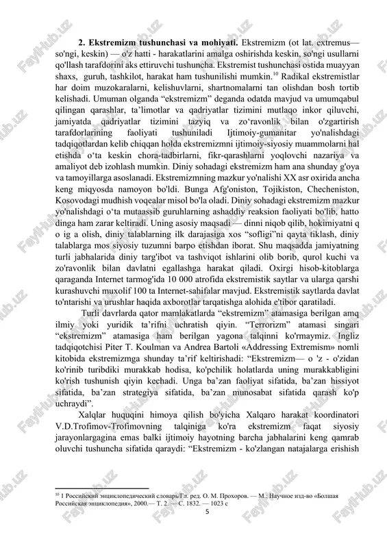 ba’zi tadqiqotlarda terrorning kelib chiqishini buyuk fransuz inqilobiga davriga olib borib taqash holatlari uchraydi. terrorchilik hatti - harakatlarini tahlil ostiga olgan qator tadqiqotlarni kuzatganda shu holatga guvoh bo'lish mumkinki, ikkita jihat borki terror atamasiga eng universal, hammabop ta’rifni berishga to'sqinlik qilib keladi. shu sabab ham bu atamaga bag'ishlangan tahlillarda hamma tomonidan umume’tirof etilgan talqinni ko'rish, masalaning atama ta’rifi bilan bog'liq jihatiga nuqta qo'yish imkoni bo'lmayapti. masalaga oydinlik kiritishda o'ziga xos qiyinchiliklarga sabab bo'layotgan bu jihatlar quyidagilardan iborat: birinchidan, jamiyat hayoti sohalarining dinamik xarakterda ekani, uning doimiy ravishda jadallik bilan yuksalishi, oddiylikdan murakkablik tomon rivojlanib borishi bilan belgilanadi. jamiyat hayotidagi bu murakkablik, yuksalish uning har sohasiga, barcha tarkibiy qismlariga, kerak bo'lsa undagi barcha hodisalarga birdek aloqador hisoblanadi. ikkinchisi, jamiyat hayoti sohalarining dinamik xarakterda bo'lishi bilan birga bu sohalar o'rtasidagi o'zaro ta’sirning chuqurlashib borishi bilan belgilanadi. biron sohadagi keskin yuksalish jamiyat hayotining boshqa qator sohalarini chuqur qamrab olishi ayni paytda, biron - …