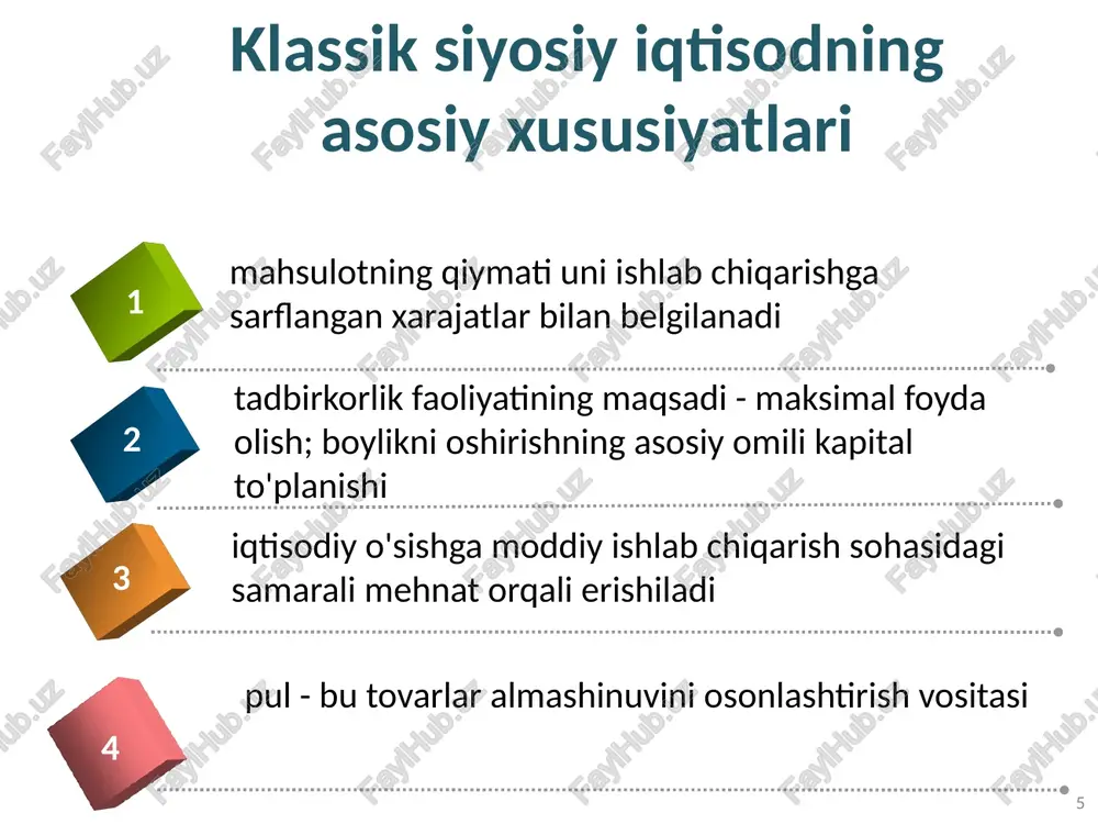 miyati davlat boshqaruvini amalga oshirish uchun zarur bo’lgan – tabiiy tartib – qonunlarini yaxshi biladigan, o’qimishli bir shaxs qo’lida bo’lishini maqsadga muvofiq deb hisoblagan. f.kenening nazariy merosida uning sof mahsulot (hozir uni milliy daromad deb atashadi) to’g’risidagi ta’limoti muhim o’rin egallaydi. uning fikriga ko’ra, sof mahsulotning manbai yer va unga sarflangan qishloq xo’jaligi ishlab chiqarishida band bo’lgan kishilarning mehnati hisoblanadi. demak, boylikning (sof mahsulot) ko’payishi qishloq xo’jaligi ishlab chiqarishi bilan bog’liq bo’lgan «yer in’omidir». shu bois, davlat sanoatni emas, balki qishloq xo’jaligini rag’batlantirish to’g’risida g’amxo’rlik qilishi kerak. f.kene: «dehqonlar kambag’al bo’lsa, qirollik kambag’al bo’ladi, qirollik kambag’al bo’lsa qirol kambag’al bo’ladi», deb hukumatni ishontirishga harakat qilgan. savdo va sanoat boylik yaratmaydi, negaki savdogar va hunarmandlar qishloq xo’jaligida yaratilgan boylikni faqat bir joydan ikkinchi bir joyga etkazish va o’zgartirish bilan shug’ullanadi. shuning uchun savdo va sanoat «unumsiz» hisoblanadi. u yerdagi tovarning o’sgan qiymati faqatgina savdo va sanoat xarajatlarini qoplash vositalarini o’z ichiga …
