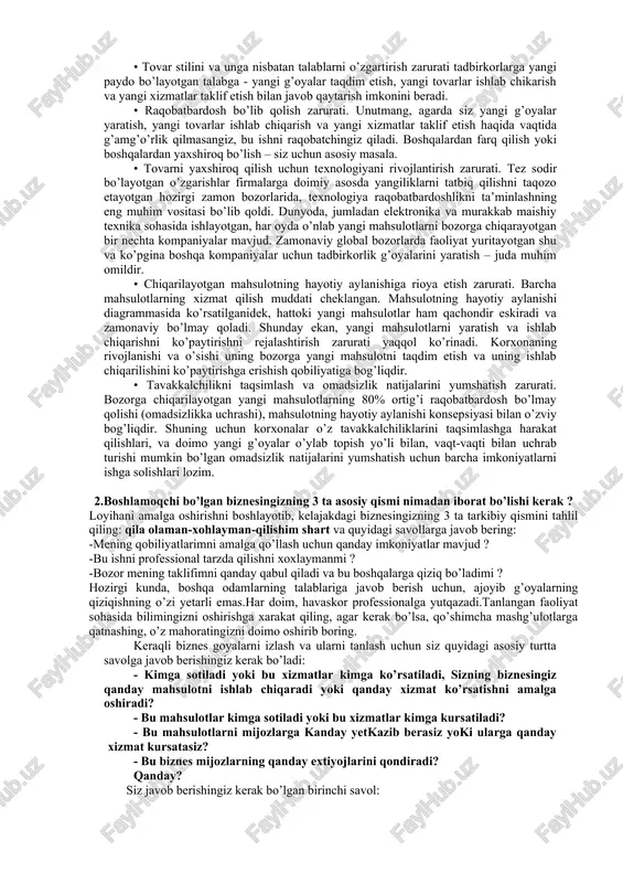 g hisobiga yiliga 300 milliard dollardan ortik sotuvlar hajmi va chakana savdoning yillik hajmidan uchdan bir qismi to’g’ri keladi. franshizaning o’zini xarid qilishdan tashkari tadbirkor franshiza konsepsiyasini ishlab chiqishi va sotishi mumkin. qo’shimcha axborot taqdim etishi mumkin bo’lgan ko’plab kataloglar, ma’lumotnomalar hamda uyushmalar, jumladan, xalkaro franchayzing uyushmasi mavjuddir. ommaviy axborot vositalari ommaviy axborot vositalari (mass-media) juda katta axborot, g’oyalar va, ko’pgina hollarda, korxonani barpo etish uchun bevosita qulay imkoniyatlar manbaidir. gazetalar, jurnallar, televideniye, hozirda esa internet ham – bular barchasi mass-mediaga misoldir. masalan, gazeta va jurnallardagi tijorat e’lonlarini diqqat bilan ko’rib chiqsangiz, siz sotiladigan korxona to’g’risida ma’lumot topishingiz deyarli aniq. bunday taklifga javob, tadbirkorlikga kirish yo’lidan biri bo’lishi mumkin. bosma nashrlar yoki internet saytlaridagi maqolalar, yohud hujjatli teleko’rsatuvlar modadagi o’zgarishlar yoki iste’molchilarning xohishlari to’g’risida axborotga ega bo’lishi mumkin. masalan, hozirgi vaqtda odamlar sog’lom oziq-ovqat va jismoniy chidamlilikni tarbiyalash usullari bilan ko’proq qiziqishlari to’g’risida o’qishingiz yoki eshitishingiz mumkin. shuningdek, siz buxgalter, …