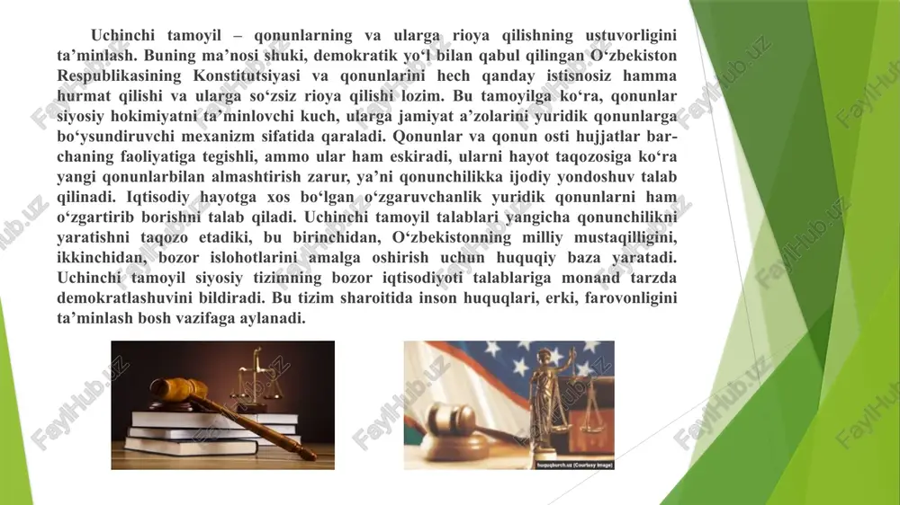 ar tomonidan ushbu atama 1993 yildan qo‘llanila boshlandi, chunki bu davrdan boshlab o‘zbekistonda olib borilayotgan keng qamrovli iqtisodiy islohotlar o‘zida iqtisodiy o‘sish bilan hamohang tarzda ijtimoiy-siyosiy barqarorlikni mujassamlashtirgan edi. albatta, har qanday progressiv g‘oyaning evolyusiyasi bo‘lgani kabi, o‘zbekiston rahbari tomonidan taklif etilgan rivojlanish konsepsiyasi, islohotlarning ko‘lami yo‘nalishlaridan kelib chiqqan holda takomillashib, chuqurlashib bormoqda. amalda “o‘zbek modeli” atamasi o‘zbekistonning markaziy osiyoda barqaror rivojlanayotgan davlatlardan biriga aylanishi bilan bog‘liq tarzda paydo bo‘ldi. mutaxassislar tomonidan ushbu atama 1993 yildan qo‘llanila boshlandi, chunki bu davrdan boshlab o‘zbekistonda olib borilayotgan keng qamrovli iqtisodiy islohotlar o‘zida iqtisodiy o‘sish bilan hamohang tarzda ijtimoiy-siyosiy barqarorlikni mujassamlashtirgan edi. albatta, har qanday progressiv g‘oyaning evolyusiyasi bo‘lgani kabi, o‘zbekiston rahbari tomonidan taklif etilgan rivojlanish konsepsiyasi, islohotlarning ko‘lami yo‘nalishlaridan kelib chiqqan holda takomillashib, chuqurlashib bormoqda. “o‘zbek modeli” o‘zining rivojlanishida bir necha bosqichlarni bosib o‘tganini ko‘rsatmoqda. birinchi bosqich – 1989-1991 yillarni qamrab oladi, ya’ni bu davrda sobiq ittifoq tarkibiga kirgan har bir respublika …