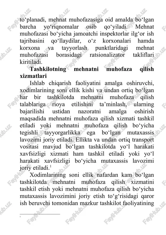 a qilish bo‘yicha yo‘l–yo‘riqlar berish va o‘qitish»da «xodimlarga texnika xavfsizligi, ishlab chiqarish sanitariyasi, yong‘in chiqishdan saqlanish va mehnatni muhofaza qilishning boshqa qoidalari haqida yo‘l–yo‘riqlar berish hamda xodimlarning mehnatni muhofaza qilishning hamma talablariga rioya etishlarini doimiy ravishda tekshirib borish vazifasi ish beruvchi zimmasiga yuklatiladi.ish beruvchi xodimlarning mehnatni muhofaza qilish bo‘yicha o‘qishlarini ta’minlashi va ularning bilimlarini tekshirib turishi shart. mehnatni muhofaza qilish bo‘yicha o‘quvdan, yo‘l–yo‘riqdan o‘tmagan va bilimlari tekshirirlmagan xodimlarni ishga qo‘yish taqiqlanadi.deb belgilab qo‘yilgan[3]. ish beruvchi xodimlarning mehnatni muhofaza qilish bo‘yicha o‘qishlarini ta’minlashi va ularning bilimlarini tekshirib turishlari shart. mehnatni muhofaza qilish bo‘yicha o‘quvdan, yo‘l–yo‘riqdan o‘tmagan va bilimlari tekshirilmagan xodimlarni ishga qo‘yish ta’qiqlanadi» deb ko‘rsatilgan. har kanday korxonalarda ishning turi, ishlab chiqarish tavsifi va xavflilik darajasi, xodimning toifasi hamda ish stajidan qat’iy nazar mehnatning xavfsiz usullari, qoidalari to‘g‘risida yo‘l–yo‘riqlar(instruktaj) berish, xavfsizlik texnikasi bo‘yicha o‘qitishni albatta tashkil etish zarur. bu gost 12.0.004–792 talablariga mos holda bo‘lishi kerak. o‘zbekiston respublikasi mehnat vazirligi respublika …