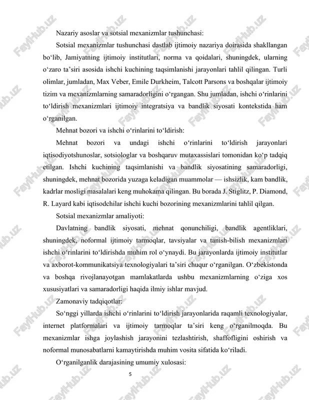 ilotning ishlab chiqarish quvvatini oshiradi, xodimlarning malaka va ish faoliyatining sifatini yaxshilaydi hamda raqobatbardoshligini oshiradi. ishchi oʻrinlarini toʻldirish jarayonining muhimligi bir necha jihatdan namoyon boʻladi. birinchi navbatda, har qanday tashkilot uchun malakali kadrlar resursi uning muvaffaqiyat kalitidir. xodimlarning malakasi, bilim va tajribasi tashkilot faoliyatining samaradorligini belgilaydi. shu bois, ishchi oʻrinlarini toʻldirish jarayonida nafaqat ishchi kuchining miqdori, balki uning sifatiga ham alohida eʼtibor qaratiladi. masalan, 2020-yilda oʻzbekiston respublikasi mehnat va aholini ijtimoiy muhofaza qilish vazirligi tomonidan eʼlon qilingan maʼlumotlarga koʻra, malakali kadrlarning yetishmasligi ko‘plab tashkilotlarda ishlab chiqarish samaradorligining pasayishiga olib kelmoqda (oʻzbekiston respublikasi mehnat vazirligi, 2020)[footnoteref:1]. [1: oʻzbekiston respublikasi mehnat va aholini ijtimoiy muhofaza qilish vazirligi. (2020). "malakali kadrlar taʼminoti va mehnat bozori holati". toshkent.] ikkinchidan, ishchi oʻrinlarini toʻldirish jarayoni tashkilot ichidagi mehnat bozorining muvozanatini saqlashga yordam beradi. boʻsh ishchi oʻrinlari uzoq vaqt toʻldirilmasa, bu tashkilotning ish jarayonida tormozlar paydo boʻlishiga, mehnat unumdorligining pasayishiga sabab boʻladi. shu bilan birga, keraksiz ishchi …