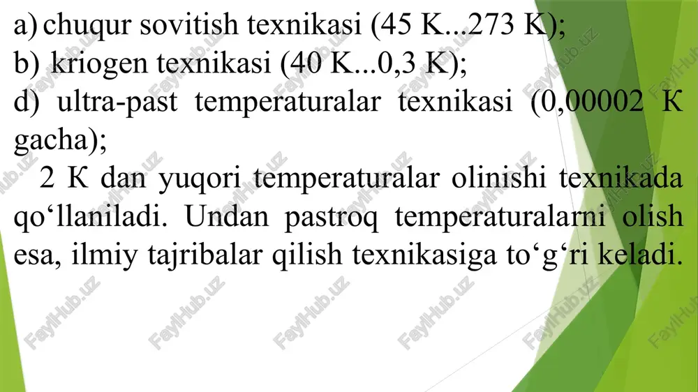 ak aralashmasini qaynatish uchun issiqlik kiritiladi. bu issiqlik sovitish siklini amalga oshirish uchun kerak bo‘lgan ishga ekvivalent. qurilmaning iqtisodiy samaradorligini oshirish uchun amaliyotda qaynatkichni uzluksiz ishlaydigan rektifikatsion kolonna bilan almashtiriladi. absorbsion sovitish mashinasining issiqlik balansi quyidagicha: absorbsion sovitish mashinasining sovitish koeffitsiyenti kompressor sovitish mashinasining sovitish koeffitsiyentidan kichik. lekin bu mashinalarning nisbiy samaradorligi nafaqat sarflangan energiyaning miqdori, balki uning turiga ham bog‘liq. absorbsion sovitish mashinalarida kompressor ishlatadigan elektr energiya o‘rniga, ikkilamchi, arzon energiya sarflanadi. buning natijasida ayrim hollarda bunday mashinalarni kompressor mashinalariga nisbatan ishlatish samaraliroq bo‘lishi mumkin. absorbsion sovitish mashinalarining asosiy kamchiligi (porshenli mashinalarga nisbatan) - ularni tayyorlash uchun ko‘p metall sarflanishi. image1.png image2.png image3.png image4.png image5.png image6.png image7.png image8.png image9.png image10.png image11.png image12.png image13.png /docprops/thumbnail.jpeg