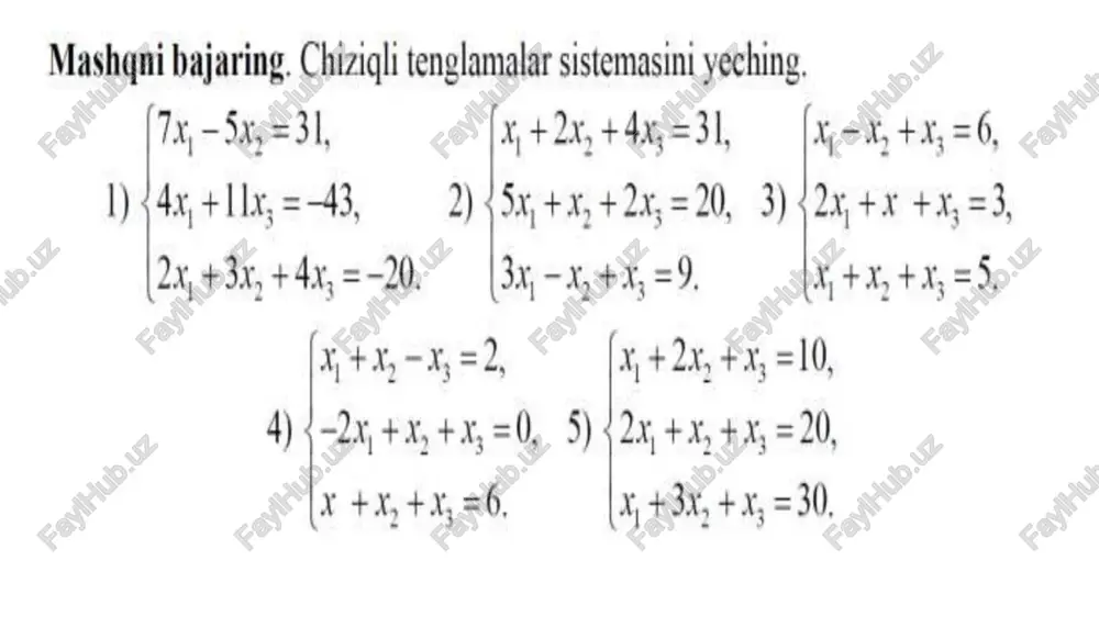 uchta tenglamalar sistemasini kechiring - Page 5
