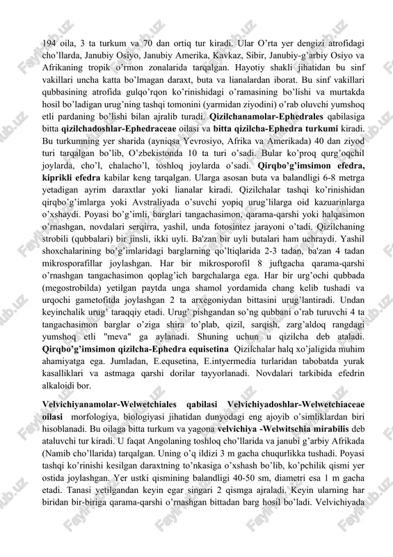 agovniklardan har xil maqsadlarda: oziqovqat, manzarali o’simlik sifatida va halq tabobatida foydalaniladi. bu sinfga 1 ta oila, 9 ta turkum, 120 ga yaqin tur kiradi. 2. bennetitsimonlar-bennetittopsida sinfi bennetitlar bular perm davriga oid qazilma o’simliklar hisoblanadi. 70 mln. yil ilgari ular batamom qirilib ketgan. bennititlarning poyasi yo’g’on bo’lib, tik o’sgan. barglari ko’pchilik turlarida murakkab patsimon, ayrimlarida esa oddiy va butun bo’lgan. ularning urug’i ikki palladan iborat bo’lib, urug’pallarida zahira moddalari to’plagan. tashqi ko’rinishi jihatidan hozirgi sagovniklarga o’xshash bo’lgan. ularning qoldiqlari hisor tizmasidan ham topilgan. urug’lari sholi doni kattaligida bo’lgan. sinf nomi ingliz botaniklari bennettitlar nomiga quyilgan. bennetitsimonlar ikkita: vilyamsoniyadoshlar -williamsoniaceae va bennetitdoshlar-bennetittaceae oilasiga ajraladi. vilyamsoniya oilasining gigant vilyamsoniya nomli turining balandligi 2 metrgacha yetadigan, barglari murakkab patsimon, qubbalari asosan ikki jinsli bo’lgan. vilyamsoniyalar deyarli hamma qit'alarda topilgan. bennettitdoshlar-bennetittaceae oilasi vakillari asosan quruq, issiq iqlimli joylarda o’sgan. poyasi yo’g’on va qisqa (1 m gacha) shoxlanmagan bo’lib, patsimon murakkab barglari poyasining uchida …