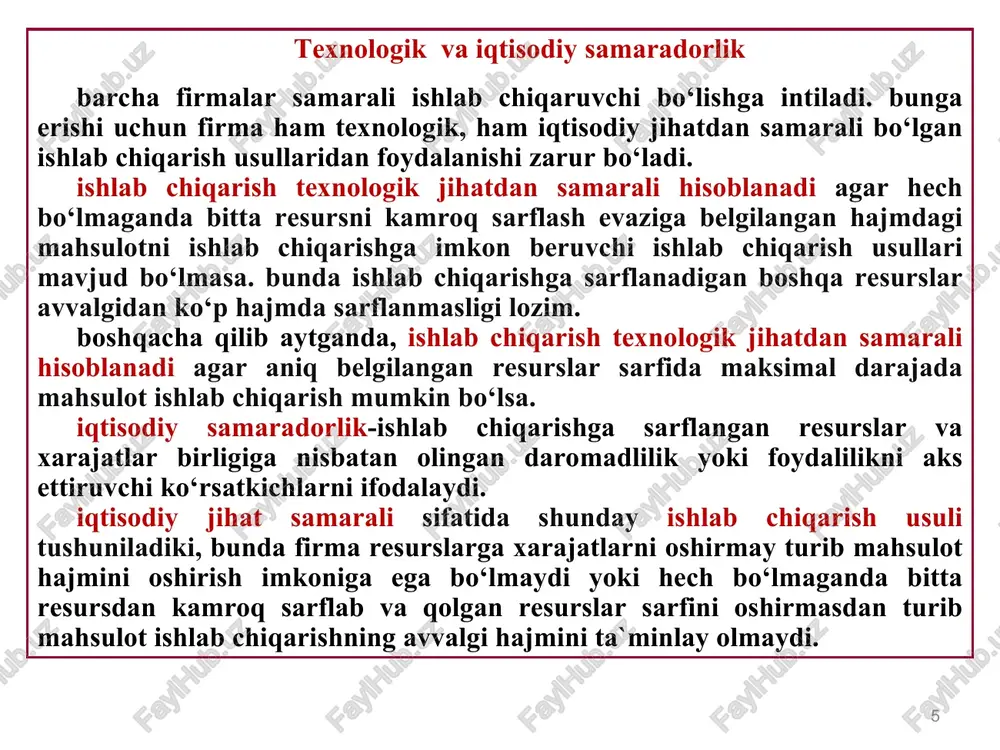 a qaraladi. qisqa muddatli davrda (sr, short run) firma iqtisodiy vaziyat o‘zgarishlariga moslashish uchun barcha omillar sarfini o‘zgartirish imkoniyatiga ega bo‘lmaydi. ya`ni bunga vaqt oralig‘i qisqaligi imkon bermaydi. biz odat firma qisqa muddatli oraliqda (garchi bu majburiy bo‘lmasa ham) o‘zgaruvchan omillar (ishchi kuchi, xomashyo va materiallar, butlovchi va ehtiyot qismlar va boshq.) sarfini o‘zgartiradi, ammo ishlab chiqarishning o‘zgarmas omillari (bino-inshootlar, asbob-uskunalar, transport vositalari va mashinalar, uzatuvchi qurilmalar va boshq.) sarfini o‘zgartirmaydi deb faraz qilamiz. ma`lum vaqt oralig‘ida jami ishlab chiqarilgan mahsulotni umumiy mahsulot desak, o‘rtacha mahsulot -umumiy mahsulotni ushbu mahsulotni ishlab chiqarish uchun sarflangan o‘zgaruvchan ishlab chiqarish omillari sarfiga nisbati bilan aniqlanadi. bu erda: q - umumiy mahsulot miqdori; ap - o‘rtacha mahsulot miqdori; f - sarflangan resurslar miqdori. chekli mahsulot - bu o‘zgaruvchan resurslar kombinatsiyasini kichik miqdorda oshirish hisobidan umumiy mahsulotning o‘sgan qismiga aytiladi. masalan, ishlab chiqarishda bitta omil, ya`ni faqat mehnat saflansa chekli mahsulot quyidagicha aniqlanadi: q qo‘shimcha …