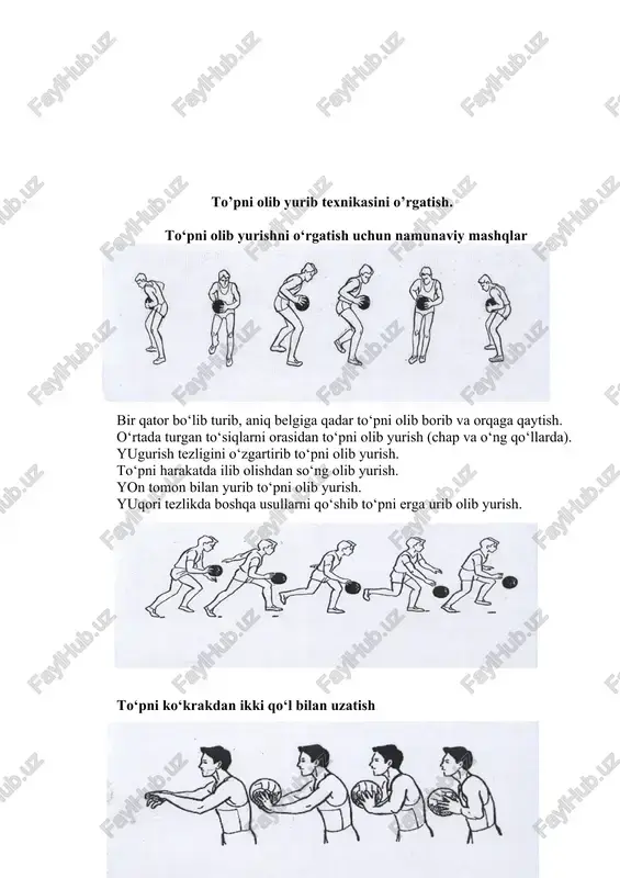 tashlash yuqoridanbirqo‘llab harakatda sakrabto‘pni savatga tashlash harakatda uzoq masofadan to’pni savatga texnikasini o’rgatish. shug‘ullanuvchilar maydonning markazidan 1 qator turib, to‘pni 3 ochkolik chiziqqacha olib yurib joydan va sakrab to‘pni savatga tashlaydi va to‘pni ilib oladi, keyin qatorni oxiriga borib to‘radi. xuddi shu mashq faqat shug‘ullanuvchilar ikki qator bo‘lib turadilar va bir birlariga uzatib yurib belgilangan joylardan to‘pni savatga tashlaydilar. to‘pni tashlashda to‘g‘ri mo‘ljalga olishni o‘rgangandan so‘ng, uzoq masofadan harakatdan to‘pni savatga tashlashni o‘rgatiladi. qatordan yugurib kelib uzoq masofadan sakrab to‘pni tashlashni mashq qilinadi. murabbiy to‘pni ushlab turadi, shug‘ullanuvchi yugurib kelib murabbiyni qo‘lidan to‘pni olib sakrab to‘pni savatga tashlaydi. xuddi shu mashq lekin murabbiy to‘pni har xil yo‘nalishda uzatadi. uzoq masofadan to‘pni tashlashni o‘rganishda bir xil nuqtadan 8 – 10 marta to‘pni tashlashdan boshlanadi. elkadan bir qo‘llab harakatda to‘pni savatga tashlash yuqoridan bir qo‘llab harakatda to‘pni savatga tashlash yuqoridan bir qo‘llab harakatda sakrab to‘pni savatga tashlash 4. basketbol o‘yinida to‘pni boshqarishning …