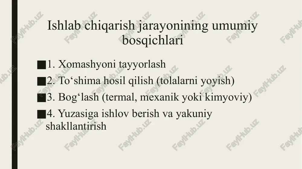 oplash, ertalab qoplash va kechqurun ochish butun fide samaradorligini oshirishga imkon beradi. sabzavotlar, gul ko'chatlari, o'rta ko'chatlar yozda ko'chatlarga to'g'ridan-to'g'ri yopilishi mumkin. 6. sovuq to'lqindan oldin, sovuqqa zarar etkazadigan choy, gullar va boshqa ekinlar to'g'ridan-to'g'ri ntm bilan qoplanishi mumkin, bu sovuqqa zarar etkazishni samarali ravishda kamaytiradi qo‘llanilish sohalari tibbiyot: niqob, xalat, bog‘lov materiallar gigiyena: pampers, salfetka, hojatxona mahsulotlar qurilish: izolyatsiya materiallari qishloq xo‘jaligi: agrotextile avtomobilsozlik: tovushni yutuvchi qatlamlar. xulosa noto‘qima matolar — zamonaviy sanoatning muhim mahsuloti ko‘plab texnologik jarayonlarni o‘z ichiga oladi kelajakda ekologik materiallar asosida ishlab chiqarish rivojlanmoqda. e’tiboringiz uchun rahmat! image3.jpeg image4.png image5.png image6.png image7.png image8.png image9.png image10.png image11.png image12.png image13.png image14.png image15.png image16.png image17.png image18.png image19.png image20.png image21.png image22.png image23.png image24.png image25.png image26.png image2.png /docprops/thumbnail.jpeg