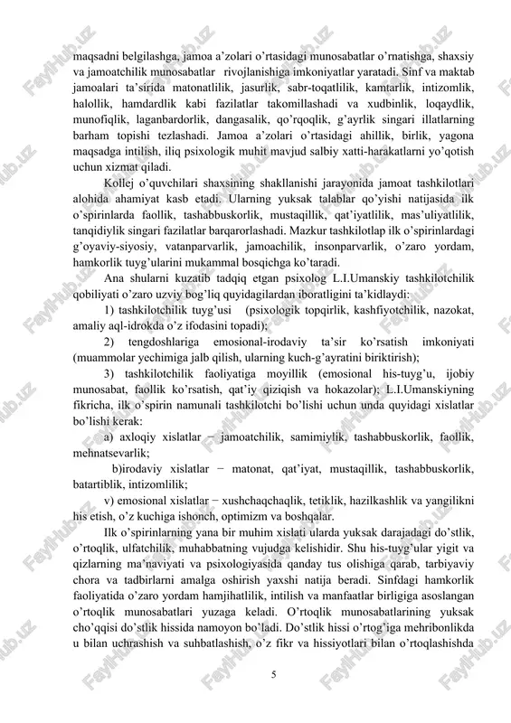 ali, nazokatli, iboli, iffatli jamoat arbobining, badiiy asar qahramonining xususiyatlari mujassamlangan qiyofalarni ideal darajasiga ko’taradilar. ammo ayrim o’quvchilar tarixiy shaxslarning masalan, baquvvat yo’lto’sar, oq ofiser, quv josus va boshqalarning salbiy sifatlariga taqlid qilishga ham moyil bo’ladilar. ilk o’spirin o’quvchilarning o’zini o’zi tarbiyalashi o’quv yurtidagi jamoatchilik tashkilotlarining, pedagoglar jamoasining tarbiyaviy ta’siri doirasida amalga oshishi shart. zeroki, o’zini o’zi takomillashtirish jamoada munosib o’rin egallash, ijtimoiy burchni anglash va foydali mehnatga qiziqishga xizmat qilishi kerak. kuzatishlar va hayot tajribalarining ko’rsatishi ba’zi hollarda ilk o’spirinlar o’zlarini qo’rqmas, jasur qilib ko’rsatishga, noo’rin xatti-harakatlarga moyil bo’ladilar, qaltis yo’llar bilan o’z irodalarini tarbiyalashga intiladilar, goho hayotlarini xavf ostida qoldirishgacha borib yetadilar. shuning uchun ularga sun’iy usullar va vositalar yordamida qiyinchiliklarni bartaraf qilish mumkin emasligini tushuntirish kerak. shuningdek, ularni oqilona, maqsadga muvofiq samarali usullardan foydalanish yo’llari bilan tanishtirish, haqiqiy chiniqish malakalari bilan qurollantirish yaxshi natija beradi. akademik lisey, kasb-hunar kolleji o’quvchilari ma’naviy xislatlarga, axloq normalarining mohiyatiga jiddiy munosabatda …
