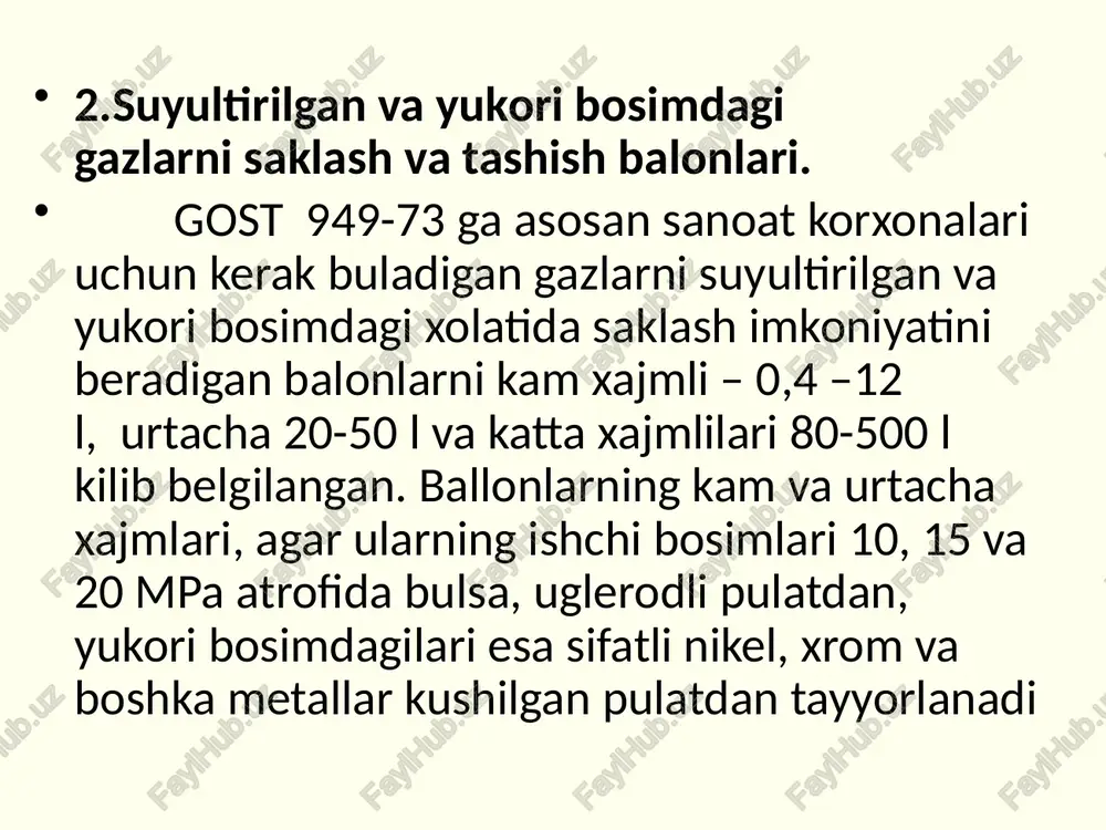 idishlar, bug‘ hosil qilish qozonlari, siqilgan havoni ba’zi bir sanoat maqsadlarida foydalanish uchun yig‘uvchi hajmlar (rezervuar) va boshqalarni misol tariqasida ko‘rsatish mumkin. /docprops/thumbnail.jpeg