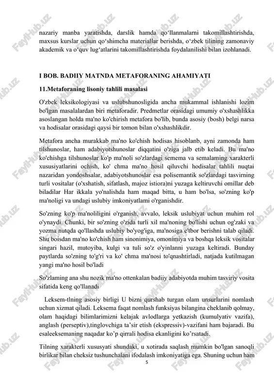 iladi. shu boisdan ma'no ko'chish ham sinonimiya, omonimiya va boshqa leksik vositalar singari hazil, mutoyiba, kulgi va tuli so'z o'yinlanni yuzaga keltiradi. bunday paytlarda so'zning to'g'ri va ko' chma ma'nosi to'qnashtirladi, natjada kutilmagan yangi ma'no hosil bo'ladi so'zlaming ana shu nozik ma'no ottenkalan badiiy adabiyotda muhim tasviriy vosita sifatida keng qo'llanadi leksem-tlning asosiy birligi u bizni qurshab turgan olam unsurlarini nomlash uchun xizmat qiladi. leksema faqat nomlash funksiyas bilangina cheklanib qolmay, olam haqidagi bilimlarimizni kelajak avlodlarga yetkazish (kumulyativ vazifa), anglash (perseptiv),tinglovchiga ta’sir etish (ekspressiv)-vazifani ham bajaradi. bu esaleeksemaning naqadar ko’p qirrali hodisa ekanligini ko’rsatadi. tilning xarakterli xususyati shundaki, u xotirada saqlash mumkin bo'lgan sanoqli birlikar bilan cheksiz tushunchalani ifodalash imkoniyatiga ega. shuning uchun ham yangi paydo bo'lgan tushunchalar, asosan, u yoki bu tilning amal qiladigan modellani asosida mavjud birliklar yordamida ifodalanadi so'zni ko'chma ma'noda qollash ham yangi tushunchani tilda mavjud birliklar yordamída ifodalashning bir yo'lidir metafora asosida nom ko' chishi …