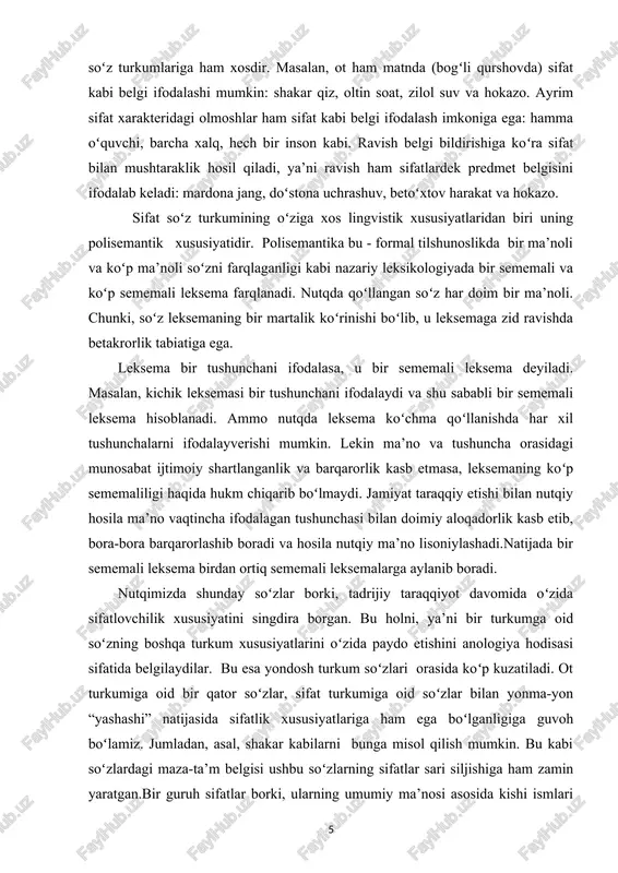 r, sifat turkumiga oid soʻzlar bilan yonma-yon “yashashi” natijasida sifatlik xususiyatlariga ham ega boʻlganligiga guvoh boʻlamiz. jumladan, asal, shakar kabilarni bunga misol qilish mumkin. bu kabi soʻzlardagi maza-ta’m belgisi ushbu soʻzlarning sifatlar sari siljishiga ham zamin yaratgan.bir guruh sifatlar borki, ularning umumiy ma’nosi asosida kishi ismlari yuzaga kelgan. sifat asosida hosil boʻlgan atoqli otlarning ma’no ifodasi boʻyicha aytilgan fikrlar fanda munozaralidir. sifat asosida paydo boʻlgan kishi ismlarini quyidagi guruhlarga boʻlib tadqiq etish mumkin: 1. xususiyat sifatlari asosida shakllangan atoqli otlar: abay, kuzan, bayri, chevar, bakir, daler, chaqqon, oʻktam, oʻtkir; 2. holat sifatlari asosida shakllangan atoqli otlar: uljon, toʻqboy, toshbotir, soʻlim, suyarbek, olqinboy, yorqin, yolqin, boʻkay, gajir, bayan, barlos, bayna, bayot, abjir, barchin, bokira; 3. rang-tus asosida shakllangan atoqli otlar: qorajon, oqqiz, sari(sariq sochli), sariboy, qoraqiz, yashil, qoracha, koʻkqiz; 4. shakl - koʻrinish asosida shakllangan atoqli otlar: doʻmbaqoy, oyday, oydona, oycha; 5. maza-ta’m bildiruvchi sifatlar asosida shakllangan atoqli otlar: chuchuk, shirin, …