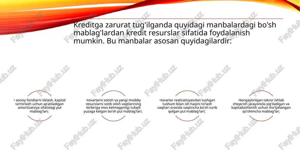 qtisodiyotdagi faoliyatining muayyan ravishda namoyon bo'lishidir. foydalanilgan adabiyotlar 1. abdullaeva, sh. z. (2003). pul, kredit va banklar [darslik]. moliya. 2. abdurakhmanova, m. m. (2021). dengi i banki [darslik]. iktisodiyot. 3. beloglazova, g.n. (2009). dengi. kredit. banki [uchebnik]. visshee obrazovanie. image2.png image3.png image4.png image5.png image6.png image7.png image8.png image9.png image1.png /docprops/thumbnail.jpeg