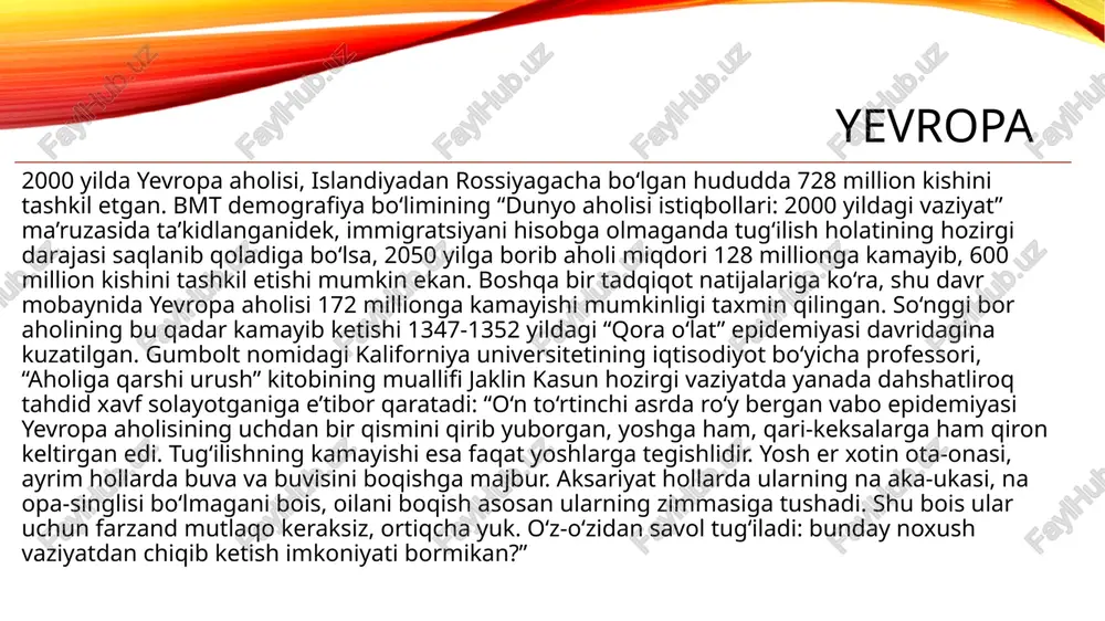 nidek, “klemanso 1871 yili elzas-lotaringiyani germaniyaga berishga qarshilik qilgan deputatlardan biri bo‘lgan; tasodif tufayligina fuqarolik urushi va kommunaning bostirilishi paytida joni omon qolgan”. klemanso frantsuz imperatorining taxtdan ag‘darilishi va germaniya kayzerining boshiga toj kiydirish marosimiga guvoh bo‘lgan. birinchi jahon urushi davrida gindenburg vahshiylari jonajon frantsiyasini qonga botirayotgani, nemis lashkarlari ortida bir yarim million frantsuz jasadini qoldirib, vataniga qaytib ketayotganini kuzatishdan o‘zga chorasi yo‘q edi. oradan ancha yil o‘tab, klemanso germaniyadan o‘ziga xos tarzda “qasd” oldi. gap shundaki, hozirga vaqtda nemis ayollari tug‘ishdan bosh tortmoqda. keyingi o‘n yil mobaynida tug‘ilish darajasi 1,3 koefitsientga tushib qolgani shundan dalolat beradi. bu hol nemis millatining kelajagiga jiddiy tahdid solmoqda. chunonchi, 2005 yilga borib 23 million kishining o‘lishi oqibatida germaniya aholisi 82 milliondan 59 million kishiga tushib qoladi; 15 yoshdan kichikroq bo‘lgan bolalar soni 7.3 milliongacha kamayadi; mamlakat aholisining uchdan bir qismini 65 yoshdan kattaroq kishilar tashkil etadi; nemislar jahondagi eng qari millatlar qatoridan o‘rin …