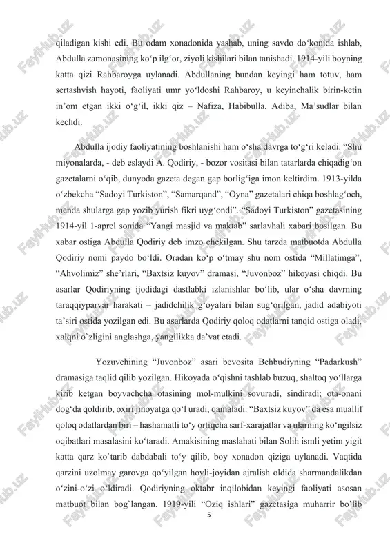 tashkil topishida va oyoqqa turishida katta jonbozlik koʻrsatdi. qodiriy matbuot, jurnalistika sohasidagi bilimi va malakasini oshirish maqsadida 1924-1925-yillar orasida moskvadagi oliy jurnalistika institutida ta’lim oladi. moskvada oʻqigan kezlarida ham respublika matbuoti bilan aloqasini uzmaydi. qodiriy 1919-1925-yillar orasida matbuotda yuzlab maqola, hajviyalari bilan qatnashadi. bu asarlarni u har xil – qodiriy, julqunboy, kalvak mahzum, toshpoʻlat, ovsar, dumbul, shigʻoy degan imzo-taxalluslar bilan e’lon qilgan. qodiriy publitsistikasining mavzu-mundarijasi, muammolar doirasi keng. ular orasida hayotdagi muhim tadbirlarni, yangiliklarni olqishlab, qoʻllab-quvvatlovchi, targʻib-tashviq etuvchi (“matbuot kuni”, “otam va bolshevik”, “1918-yil yodgori”, gʻirvonlik mallaboy aka singari), hayotdagi xilma-xil illatlarni fosh etuvchi maqolalar hamda bir turkum adabiy-tanqidiy ishlarni uchratamiz. qodiriyning “bizda teatr ishining borishi”, “ravot qashqirlari”, “oʻtgan kunlar” va “oʻtgan kunlar tanqidi ustida ba’zi izohlar” maqolalari 20-yillar oʻzbek tanqidchiligining eng yaxshi namunalaridandir. ularda realistik adabiyotning jiddiy masalalari – haqqo- niylik, milliylik, badiiy shakl haqida muhim fikrlar ilgari surilgan. qodiriy oktabr inqilobi tufayli soʻz erkinligi, jasorat oldik, deb quvongan …