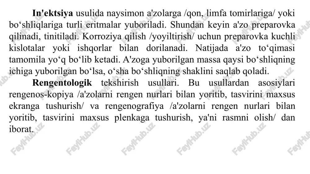 rni davolaydi va buning evaziga saroy kutubxonasidan foydalanish imkoniyatiga ega bo‘ladi. keyinchalik ibn sino xorazm va eronda saroy tabibi bo‘lib xizmat qilgan. ibn sinoning tabobatga oid eng yirik shox asari «tib qonunlari» kitobi hisoblanadi. bu kitob 1012-1023 yillar davomida yozilgan bo‘lib, unda alloma o‘zigacha bor ma‘lumotlarni to‘plab qolmasdan, o‘z kuzatishlari va tekshirishlari natijalarini ham kiritgan. bu kitobda inson sog‘lig‘i va kasalliklarga oid barcha masalalar to‘liq bayon etilgan. bu asar ko‘p o‘tmay yevropaga ham etib kelib, lotin tiliga tajrima qilinadi va tibbiyot maktablarida o‘qitila boshlaydi. tib qonunlari 5 jilddan iborat bo‘lib, birinchi jildi anatomiya va fiziologiyaga bag‘ishlangan. bu kitob dunyoning turli tillarida 30 martadan ko‘p chop etilgan. xvii asrgacha dunyoning tibbiyot bilim yurtlarida asosiy qo‘llanma bo‘lib xizmat qilgan. tib qonunlari o‘zbek tilida birinchi marta 1954-56 yillarda bosilib chiqqan. damashqlik ibn al nafis (xiii asrda yashagan) birinchi bo‘lib o‘pka qon aylanish doirasini ochadi. ikkinchi ming yillikning boshida tibbiyot fani yana rivojlana boshlaydi. …