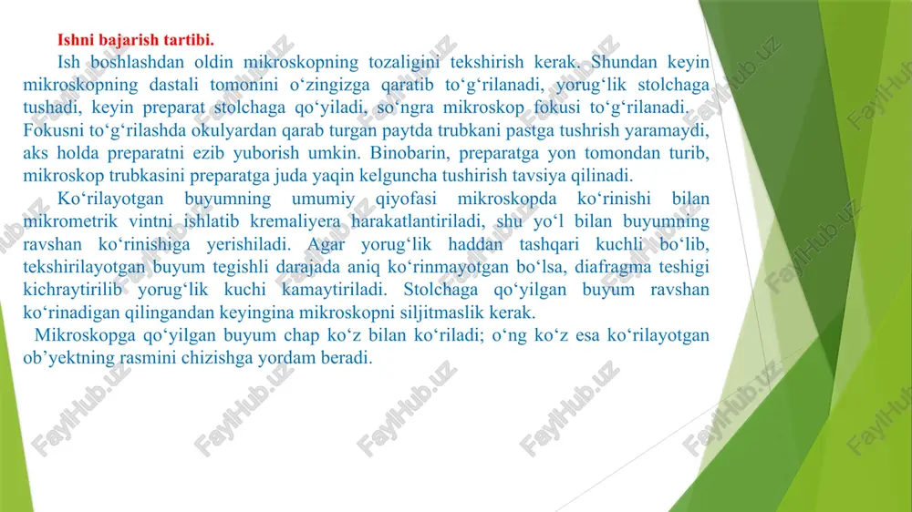 jaradigan vazifasiga ko‘ra donador va silliq shakllarga bo‘linadi. donador endoplazmatik to‘rning membranasiga ribosomalar birikkan bo‘lib oqsil va fermentlar sintezida qatnashadi, hujayra membranasining hosil bo‘lishi va o‘sishining markazidir. u organoidlarni o‘zaro aloqasini ta’minlaydi. silliq endoplazmatik to‘r, donador endoplazmatik to‘rga nisbatan sustroq rivojlangan bo‘lib, bo‘linayotgan va ba’zi diffyerentsiatsiyalanayotgan yetilgan hujayralarda kam miqdorda ingichka shoxlangan naychalar shaklida uchraydi. silliq endoplazmatik to‘r lipofil (efir moylari, smola, kauchuk) moddalarni sintezlovchi va ajratuvchi hujayralarda yaxshi rivojlangan bo‘ladi. mitoxondriyalar. sitoplazmada mitoxondriyalarning shakli, o‘lchami, soni hujayralar tipiga va rivojlanish fazasiga qarab doimo o‘zgarib turadi. ularning o‘lchami 1 mkm dan oshmasdan shakli donador, tayoqcha va ipsimon bo‘lib, tinimsiz harakatda bo‘ladi. mitoxondriyalar ikki membranali organoiddir. ichki membrana mitoxondriya bo‘shlig‘iga krista deb nomlangan plastinkalar yoki naychalar shaklidagi o‘simtalar hosil qiladi. kristalar orasidagi bo‘shliq tiniq modda - mitoxondriya matriksi bilan to‘lgan bo‘ladi. matriksning ichida esa ribosomalar bilan birgalikda mitoxondriya dnk sining fibrillari joylashadi. mitoxondriyalarning asosiy vazifasi atf va adf sintez qilish va …