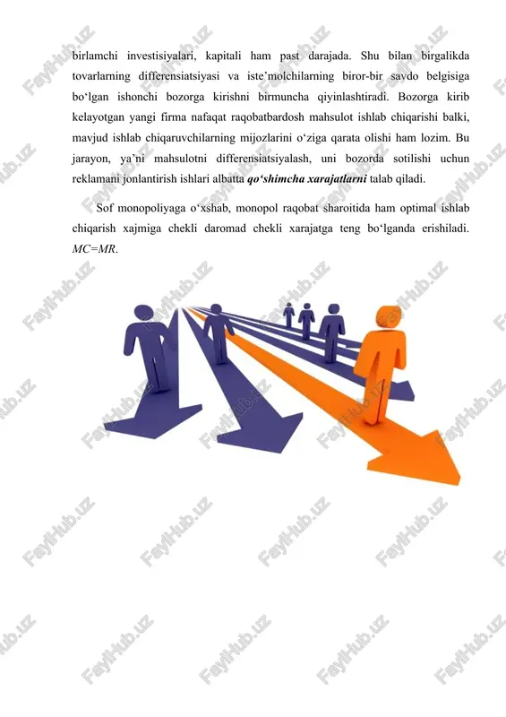 r va yangi nisbatan yosh endi rivojlanayotgan bozorlar. albatta, birinchi turdagi bozorlarga kirish qiyin chunki, u yerda yirik ishlab chiqarish, yuqori texnologiyalar o‘rnatilgan va iste’molchilar ishonchi qozonilgan bo‘ladi. ikkinchi turdagi bozorlarga esa kirish nisbatan oson, chunki u yerda bozor xali to‘liq egallanmagan, investision faollik yuqori emas, iste’molchilar talabi xam to‘liq qondirilmagan bo‘ladi. 3.oligopoliya bozorining asosiy modellari oligopoliyalarni bozordagi faoliyat olib borish siyosati xar xil bo‘lganligi uchun ularning turli modellari va turlari shakllangan. shartli ravishda ularni ikkiga ya’ni, kooperatsiyalashgan va kooperatsiyalashmagan oligopoliya turlariga bo‘lish mumkin. kooperatsiyalashgan oligopoliyada firmalar o‘zaro kelishib olgan holda faoliyat olib boradilar. bir firmaning keyingi xarakatini boshqa bir firma oldindan biladi. nokooperatsiyalashgan oligopoliyada firmalar mustaqil ravishda tavakallchilikni o‘z bo‘yniga olib optimal ishlab chiqarishni o‘zlari belgilaydilar. shularga asoslanib oligopoliyalarning asosiy modellari tasniflanadi. kurnoning duopoliya modeli. ikki raqobatlashuvchi firma o‘rtasidagi munosabatlarni duopoliya sharoitida 1838 yil birinchi bo‘lib o‘rgangan fransuz iqtisodchisi ogyusten kurno hisoblanadi. bu holat nokooperatsiyalashgan oligopoliyani ilk marotaba tahlil …