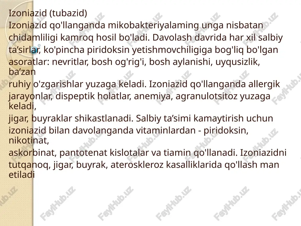 h, 2-3 kundan so'ng o'z- o'zidan yo'qoladi. ltt o'tkazish uchun ko'rsatmalar va moneliklar ltt o'tkazish uchun ko'rsatmalar elt uchun keltirilganlardan farq qilmaydi. spetsifik ltt o'tkazish uchun moneliklar quyidagilar: 1) anamnezda ltt da qo'llaniladigan preparatlarga allergik jarayonlar (tezda rivojlanadigan turlari) mavjudligi; 2) dekompensatsiya bosqichidagi qon aylanishi etishmovchiligi. buyrak etishmovchiligida farmakoterapiya buyrak etishmovchiligida kimyopreparatlarning to'planishi ehtimoli keskin oshishi bilan birga, ularning farmakoki-netikasida jiddiy o'zgarishlar ro'y beradi. bu hol dorilarga nojo'ya reaktsiyalar sonini oshirib, davolanish samaradorligini pasaytiradi. asosiy kasalligi buyrak etishmovchiligi bilan asoratlangan bemorlarda kimyoterapiyani o'tkazish uchun quyidagi tadbirlar o'tkaziladi:  davolash sxemasiga nefrotoksik preparatlar – s (ka), e, qo'shilmaydi va davolanishning alternativ sxemalari qo'llaniladi;  buyrak etishmovchiligi darajasini inobatga olib, preparatlar miqdorini 1,5-2 barobar kamaytiriladi;  preparatlar oraliq tartibda qabul qilinadi;  umumiy toksik ta'siri kam bo'lgan kimyoterapiya uslublari qo'llaniladi - elt vayoki ltt, preparatlar mahalliy yuboriladi;  jigar va buyrak faoliyatini himoya qiluvchi va kuchay-tiruvchi patogenetik davolash tadbirlarini o'tkazish tavsiya qilinadi. …