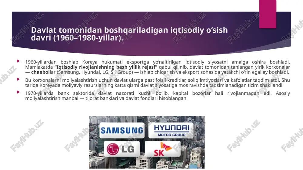 pasayishdan keyin) makroiqtisodiy stimulyatsiya maqsadida o‘zgarib turmoqda. qashayotgan foiz stavkalaridagi farq (spread): qarz vs. depozit depositar stavkalar pastlab, qarz foizlari esa yuqorida saqlanmoqda; ayrim banklarda depozit stavkasi ~2-3% lar oralig‘ida, qarz stavkalari esa 5% ga yaqin bu banklar foyda marjasini oshiradi, lekin iste’molchi va uy-kredit oluvchilarga bosim bo‘ladi. statistika. bozor kapitallashuvi: 2025-yilda koreya fond bozorining kapitallashuvi taxminan us$1.31 trillion bo‘ladi, va 2026-yilda bu ko‘rsatkich us$1.81 trillionga yetishi prognoz qilinmoqda. statista tijorat banklari foiz daromadi: beshta yirik banklar jami 38.93 trillion won foiz daromadi olganlar. kredit-depozit foizlar orasidagi farq: uy-kreditlar bo‘yicha spread 1.38-1.55 foiz punkt atrofida. green finance (yashil moliyalashtirish) yo‘nalishida sarmoyalar rejalari: koreya hukumati 2030-gacha yashil moliyalashtirishga 450 trillion won (us$309 milliard) investitsiya qilishni rejalashtirmoqda. koreya moliya bozorlarining hozirgi holati bo‘yicha asosiy ko‘rsatkichlar ko‘rsatkich qiymat umumiy kapitallashuv (kospi + kosdaq + konex) 3 020.77 trillion won └─ kospi 2 603.74 trillion won └─ kosdaq 413.86 trillion won └─ konex 3.17 …