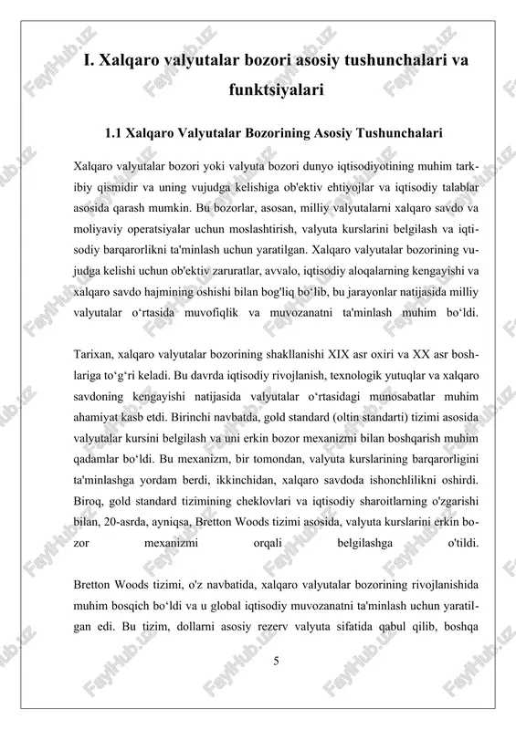 xalqaro iqtisodiy aloqalar va moliyaviy operatsiyalarni samarali tashkil etish uchun asosiy platforma bo'lib xizmat qiladi. ularning paydo bo'lishi va rivojlanishi insoniyat tarixida boshlangan iqtisodiy va siyosiy sharoitlar bilan chambarchas bog'liq bo'lib, ularni tushunish uchun avvalo, ularning tarixiy rivojlanishi va funktsiyalarini o'rganish muhimdir. xalqaro valyutalar bozori vujudga kelishining ob'ektiv zarurati avvalo, milliy valyutalarni xalqaro savdo va moliyaviy operatsiyalar uchun moslashtirish ehtiyojidan kelib chiqadi. xix asr oxirida va xx asr boshlarida global iqtisodiy aloqalar kengayishi bilan valyutalarning o'zaro munosabatlari muhim ahamiyat kasb etdi. o'sha davrda, xalqaro savdo hajmining ortishi va tashqi iqtisodiy aloqalar kuchayishi bilan, valyutalarning kurslarini belgilash va ularni boshqarish muhim muammo sifatida payshonlandi. bu ehtiyojlar, ayniqsa, milliy iqtisodiyotlarning o'zaro bog'liqligi va xalqaro bozorga kirishdagi muammolar bilan bog'liq bo'lib, ularni hal qilish uchun xalqaro valyuta bozorlariga ehtiyoj tug'ildi. valyuta bozori vujudga kelishining yana bir asosiy sababi, iqtisodiy barqarorlikni ta'minlash va valyuta kurslarining stabilligini saqlash bilan bog'liqdir. valyuta kursining barqarorligi, mamlakatlarning iqtisodiy …