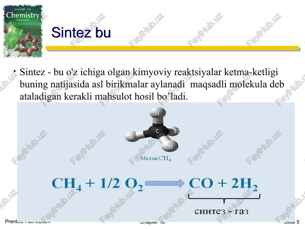 1 xlor va ishqor olish uchun elektrolizatorlarning sxemalari 1-diafragmenniy, 2-s rtutnim katodom, 3-membranniy. chapter 18 slide 22 prentice hall ©2004 bilasizmi 1778 yilda sena qirg'og'ida ochilgan va leonard alban boshchiligidagi parijdagi kichik korxona berthollet kashfiyotini sanoat sharoitlariga moslashtirdi va xlor gazini suvda eritib sayqallash suyuqlik ishlab chiqarishni boshladi. biroq, hosil bo'lgan mahsulot juda beqaror edi, shuning uchun jarayon 1787 yilda o'zgartirildi. xlor kaliy (kaliy karbonat) ning suvli eritmasidan o'tkazildi (tenglamani (6) ko'ring), natijada yuqori sayqallash xususiyatiga ega barqaror mahsulot hosil bo'ldi. alban uni "eau de javel" ("jele suvi") deb atagan. tashish va saqlash qulayligi tufayli yangi mahsulot bir zumda frantsiya va angliyada mashhur bo'ldi. chapter 18 slide 23 prentice hall ©2004 natriy gipxloritning olinishi ci2 + k2 co3 + h2o k hco3 + koci + kci (1) chapter 18 slide 24 1820 yilda frantsuz farmatsevti antuan germain labarraque kaliyni arzonroq kostik soda (natriy gidroksidi) bilan almashtirdi (tenglamaga qarang (2). olingan …