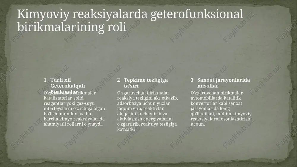 ional guruhlarining farqli bo'lishi poli-, geterofunksional birikmalar ishlab chiqarishida muammo yaratishi mumkin, chunki ba'zi guruhlar farqli reaksiya ko'rsatishi yoki reaksiyani to'liq ta'sir qilishi mumkin. o'zlashtirish va poli-, geterofunksional birikmalarini xarakterlash qiyin bo'lishi mumkin, chunki bir nechta funksional guruhlarning mavjudligi tufayli, aniq baholash uchun muhim analitik texnologiyalarga ehtiyoj regulyatorlik ko'rsatmalar heterogen birikmalar uchun o'zgaruvchanlikni tartibga solish qoidalari heterogen birikmalar, neft, gaz va su kabi turli materiallar mavjud bo'lganligi tufayli turli atrof-muhit qonunchiliklari asosida tartibga solishga duch kelaydi. ruxsat berish va hisobot talablari geterojen birikmalar operatorlari, tartibga solish va hisobot berish talablari bilan to'g'ri kelish uchun tartibga solish va hisobot berish talablari bilan ishlashlari kerak bo'ladi. majburiyat va xavfsizlik boshqarish ommaviy qabul qilish va xavfni boshqarish, heterogen birikmalarga oid javobgarlik va xavfni tushuntirishni o'z ichiga oladi, shuningdek, potentsial ta'sirlarni minimallashtirish strategiyalarini amalga oshirishni kelajakda poli-, geterofunksional birikmalar so'rovnoma tadqiqotlari bo'yicha kelayotgan tendensiyalar poli mer kimyo sida yangi yuksak darajada rivojlanishlar poli-, heterofunksional …