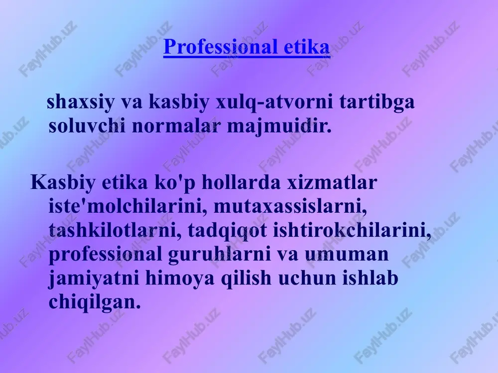 ivojlanish yoki maslahat dasturini qo'llashda psixolog ularning nazariy asoslarini bilishi va ularni amalga oshirish texnologiyasini yaxshi bilishi kerak. ii. prinsip odamlarga zarar etkazmaslik psixolog o'z faoliyatini birinchi navbatda mijozning manfaatlaridan kelib chiqqan holda amalga oshiradi. shu bilan birga, tadqiqot yoki amaliy ishda u yoki bu tarzda ishtirok etgan har qanday shaxsga zarar bermaslik tamoyiliga amal qilish kerak. ko'pgina ruhiy jarayonlarning qaytarilmasligini yodda tutish kerak. shuning uchun psixologning asosiy axloqiy tamoyili - "zarar qilmaslik". gippokrat tomonidan tibbiy etika bilan bog'liq holda shakllantirilgan bu psixolog ishida alohida ahamiyatga ega. psixolog faoliyatining jarayoni va natijalari insonning sog'lig'iga, holatiga, ijtimoiy mavqeiga yoki manfaatlariga zarar etkazmasligi kerak. psixolog eng xavfsiz va eng mos usullar, texnikalar va ish texnologiyalaridan foydalanishi kerak. u mijozga olingan natijalardan xabardor bo'lgan odamlar tomonidan zarar ko'rmasligi va mijozning noto'g'ri harakatlarining oldini olish uchun alohida e'tibor berishi kerak. buning uchun psixolog o'z tavsiyalarini shakllantiradi, tadqiqot natijalarini saqlash, foydalanish va nashr etishni shunday …