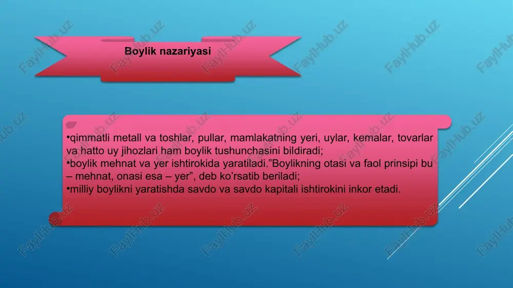 , cherkov xizmatidagilar; unumsiz sinf – qishloq xo‘jaligidan boshqa sohada band bo‘lganlar: ishchilar, hunarmandlar, savdogarlar va boshqalar; ishlab chiqarish xarajatlarini tadqiqot qilish asosida kapitalni ikki turga, ya’ni “har yillik avanslar”ga (ular urug‘likka, ishchilarga bo‘lgan har yilgi xarajatlar) va “dastlabki avanslar”ga (ular bir necha yil davomida ishlab chiqariladigan va foydalaniladigan qishloq xo‘jaligi mashinalari, asbob-uskunalar, imorat, inshootlar) ajratib, ko‘rsatib berdi. ular hozirgi asosiy va aylanma kapital tushunchalariga to‘g‘ri keladi; sof mahsulot to‘g‘risida ta’limot yaratdi, u mahsulot qimmatining uni ishlab chiqarishga ketgan xarajatlardan ortiqcha qismi sifatida tavsiflanadi (bunda qimmat deganda nafaqat mahsulotning puldagi ifodasini, balki uning moddiy-ashyoviy shaklini ham tushungan); u xo‘jalikdagi asosiy mutanosibliklarni aniqlovchi va davlat iqtisodiyotining rivojlanishini ta’minlovchi ijtimoiy takror ishlab chiqarish nazariyasini asoslab berdi. shunday qilib, tarixda birinchi bo‘lib jamiyat miqyosidagi oddiy takror ishlab chiqarishni tahlil qildi va uning xulosasiga ko‘ra, mahsulotlarni takror ishlab chiqarish va realizatsiya qilish faqat muayyan xo‘jalik mutanosibliklari rioya qilgan sharoitdagina amalga oshishi mumkin). mazkur modelni …