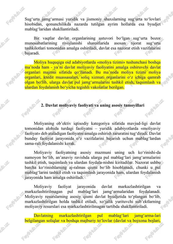 yaviy munosabatlar majmuidir. davlat krediti vaqtincha davlat tasarrufiga tushadigan va iqtisodiyotni rivojlantirish, byudjet taqchilligi va boshqa ehtiyojlarning ustuvor yo‘nalishlarini moliyalashtirishtirish uchun foydalaniladigan qo‘shimcha pul mablag‘larining to‘plani-shini ta’minlaydi. davlat kreditida davlat - qarz oluvchi, yuridik va jismoniy shaxslar esa - qarz beruvchi (kreditor)lar sifatida namoyon bo‘ladi. davlat krediti vositasida yuridik va jismoniy shaxslarning mablag‘larini jalb etish turli shakl-larda, avvalambor davlat zaemlari, pul majburiyatlari va boshqa qimmatli qog‘ozlarni chiqarish va ularni joylashtirish yo‘li bilan amalga oshiriladi. bozor munosabatlari rivojlani-shi va qimmatli qog‘ozlar bozorining yuzaga kelishi sharoitlari-da davlat kreditining muhim shakli yuridik shaxslar orasida joylashtiriladigan davlat qisqa muddatli zaemlari hisobla-nadi. bank krediti kreditning asosiy shakli bo‘lib, bunda pul mablag‘lari vaqtincha ishlatilish uchun banklar tomonidan taq-dim etiladi. hozirgi vaqtda bank tomonidan kreditlashning ob’ektlari va sohalari tubdan o‘zgardi. faqat davlat mulki hi-soblangan banklar tomonidan amalga oshirilgan sobiq sovet bank kreditlash tizimidan farqli ravishda, hozirgi vaqtda bunday kreditlash huquqi mulkchilikning turli shakllaridagi tijorat banklariga berilgan. mulkiy …