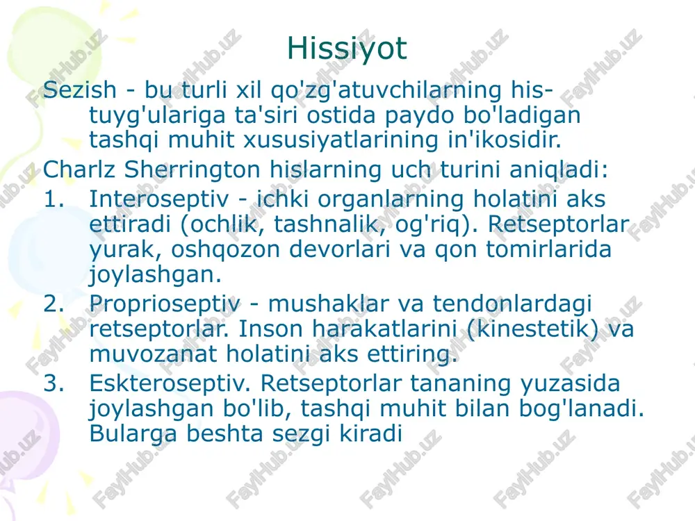 iya - o'xshashliklarni ta'kidlash. turli hodisalarda takrorlanish ijodiy fikrlash bosqichlari grem uolles ijodiy fikrlash bosqichlarini aniqladi. axborot to'plash inkubatsiya insight imtihon. ishlash vakillik - hozirgi vaqtda sezgilarga ta'sir qilmaydigan narsa va hodisalarning tasvirlarini aqliy qayta tiklash jarayoni. ruhiy tasvirning o'zi ham deyiladi. taqdimotni insonning aqliy nigohi oldida taqdim etilgan ob'ekt yoki hodisaning vizual tasviri sifatida aniqlash mumkin. ishlash sezgiga asoslangan tasvirlar. bunday tasvirlar vizual tasvirlarga yaqin bo'lishi va turli darajadagi umumlashtirishga ega bo'lishi mumkin. ulardan inson dunyosi obrazi shakllanadi. fikrga asoslangan tushunchalar mavhum bo'lib, bir nechta konkret xususiyatlarga ega. g‘oyalar xayolot asosida shakllanishi mumkin va ular ijod mahsuli hisoblanadi. image1.jpeg image2.jpeg image3.jpeg image4.jpeg image5.jpeg image6.jpeg image7.jpeg image8.jpeg image9.jpeg image10.jpeg image11.jpeg image12.jpeg image13.jpeg /docprops/thumbnail.jpeg