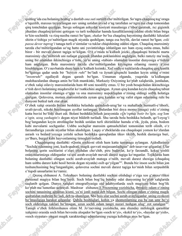 sh mavjud bo‘lgan. bunday vaziyatda onaning oldiga ukki olib kelingan. chunki xalqona tasavvurga ko‘ra, ukkining sayrashi yovuz kuchlarga yoqmas va natijada ular bu yerdan ketar ekan. kishilarga ism qo‘yish tarixi totemizm, shomonlik, afsungarlik, ajdodlar e’tikodi kabi kadimiy liniy e’tiqod va topinishlar bilan ham bog‘liq. ba’zi ismlar bolaga og‘irlik qiladi, degan mulohazaga ham borilgan. xatto bola bu ulug‘, og‘ir nomni ko‘tara olmay baxtsizlikka uchrashi mumkin, deya irim kilingan. umuman bunda mutanosiblik-munosiblik nuqtai nazariga amal qilingan. shu bilan birga juda qadim zamonlardan bolaning sog‘ bo‘lishi, yashab ketishi, kelgusi baxti unga qo‘yiladigan ism bilan bog‘liq bo‘ladi, deb hisoblashgan. ismda taqdirga ishorat bor degan g‘oya hanuzgacha yashab kelmoqda. binobarin, chaqaloqqa muvaffaqiyatli tanlangan va berilgan nom uning taqdirini o‘zida mujassam etadi, kishi o‘z ismiga o‘xshaydi, deb ishonilgan. natijada odamlar «xosiyatli» (qutli) va «xosiyatsiz», yaxshi va yomon ismlar bor, deb tasavvur qilganlar. shu sababli chaqaloqning turli kasalliklarga chalinaverishi yoki oilada bolalarning nobud bo‘laverishi, bola badanida turli …