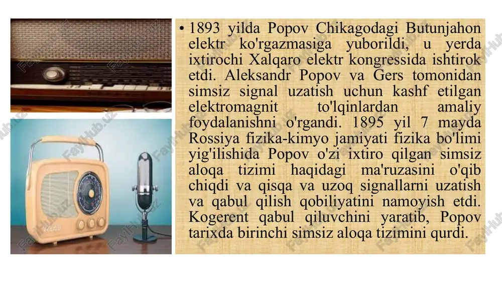 urnalist b.rixsiyevning o‘sha paytda respublika radioeshittirish ishlarini tashkil etish tashabbuskorlaridan bo‘lgan hojimurod avazxo‘jayev va fotima yunusxo‘jayeva bilan qilgan suhbatlari asosida radioning birinchi diktori kim bo‘lganligi o‘zining isbotiga ega bo‘ladi. b.rixsiyev 1965 yilda radioning birinchi suxandonini axtarib topishga va uning radio haqidagi xotiralarini yozib olishga erishadi», — deyiladi kitobda. nazirxon kamolovning xotiralariga ko‘ra, u 1928 yili o‘rta osiyo davlat universitetining melioratsiya fakultetida o‘qib yurgan chog‘lari o‘sha payt toshkent radioeshittirish stansiyasining rus bo‘limi boshlig‘i sumbatovning taklifiga binoan radioda diktorlik faoliyatini boshlagan va shu tariqa radio faoliyatida birinchi diktor nomiga ega bo‘lgan radiospektaklni yozib olish jarayoni. 1931 yil. foto: o‘zbekiston kinofotofono hujjatlar milliy arxivi (suratdan foydalanish huquqi «gazeta.uz» tomonidan sotib olingan) radioning jasorati «o‘zbekiston teleradiosi taraqqiyot solnomasi»da keltirilgan ma’lumotlarga ko‘ra, 1932 yil 1 dekabrga kelib o‘zbekistonda radioqurilmalar soni 1900 taga, jumladan, klub va choyxonalarda 176 ta, kolxozlarda 583 ta, davlat xo‘jaliklari va mashina-traktor stansiyalarida 15 ta, maktablarda 15 taga yetgan. shaxsiy qurilmalar soni …