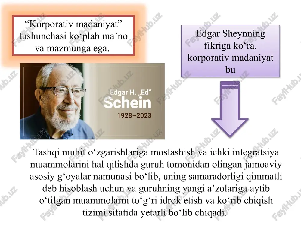 ovatsion madaniyat yaqqol ko‘rinib turgan korxonalar qatoriga sony, 3m, motorola, levi strauss kabilarni kiritish mumkin. to‘rttala korxona ham strategik rejalarga asosan xodimlarini o‘zishini sidqidildan bajarish va o‘z sohasida yetakchi bo‘lishga chaqiradi. tashabusskor xodimlarga qulay sharoit yaratish uchun menejerlar bir necha choralarni amalga oshirishlari kerak bo’ladi. 1. ular xodimlarni va bo‘limlarni yangi g‘oyalarni taklif etishga, ijodiy ishlashga, tashabusskor bo‘lishga rag‘batlantirishi lozim. 2. tashabusskor xodimlarning yangiliklarga, o‘zgartirishlarga intilishini hurmat qilish va norasmiy so‘rovlar va “aql hujumlari”, tadqiqot erkinligi singdirishi lozim. 3. menejerlar xatolik va kamchiliklarga, tajribalarga chidam bilan qarashlari lozim. ko‘pchilik g‘oyalar aniq natija bermaydi, lekin tashkilot izlanishlar, tajribalar orqali rivojlanadi. 4. g‘oyalarni qo‘llab-quvvatlash uchun menejerlar har xil tashkiliy shakllardan ya’ni, venchur brigadalardan, ishchi guruhlardan, har xil guruhlar o‘rtasida musobaqa tashkil etishdan va boshqalardan foydalanishi lozim. 5. menejerlar muvaffaqiyat keltirgan g‘oyalar uchun munosib mukofotlanishi, muvaffaqiyatsizlikka uchraganlar esa jazolanmasligi hamda yana izlanishlarni davom ettirish imkoniyatiga ega bo‘lishlari lozim. korporativ madaniyat nimadan iborat? korporativ …