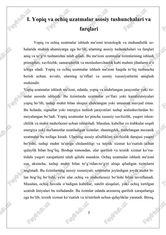 chiq uzatmalar ishlash me'zoni texnologik va muhandislik sohalarida muhim ahamiyatga ega bo‘lib, ular energiya, ma'lumot va mexanik uzatmalarni amalga oshirishda keng qo‘llaniladi. ushbu me'zonlarning asosiy maqsadi — uzatish jarayonining samaradorligini oshirish, xavfsizlikni ta'minlash va tizimlarning ishonchliligini mustahkamlashdir. yopiq va ochiq uzatmalar ishlashining me'zoni haqida to‘liq tushuncha berish uchun avvalo ularning asosiy tushunchalarini va ishlash prinsiplari bilan tanishish muhimdir. yopiq uzatmalar ishlash me'zoni, asosan, yopiq muhitda joylashgan va tashqi muhitdan ajratilgan tizimlarga nisbatan qo‘llaniladi. bu uzatmalar odatda qattiq yoki yopiq muhitda joylashgan bo‘lib, tashqi ta'sirlardan himoyalangan bo‘ladi. masalan, yer osti kabellar, yopiq mexanik uzatmalar va sealed (yopilgan) mexanizmlar shular jumlasidir. bu tizimlar yuqori xavfsizlikni ta'minlaydi, tashqi interferensiyalardan va muhit ta'siridan himoya qilinadi, shuningdek, uzatish jarayonining barqarorligi va ishonchliligini oshiradi. yopiq uzatmalar ishlash tamoyili, asosan, energiya yoki signalning yopiq muhitda uzatilishini va tashqi muhitdan mustaqil bo‘lishini ta'minlashga qaratilgan. bu esa, uzatish jarayonidagi yo‘qotishlarni kamaytirish va xavfsizlikni oshirish imkonini beradi. ochiq uzatmalar esa, …