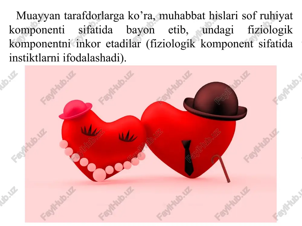 bbat kuchiga cheksiz ishonish altruizmning keskin ifodalanganligi idrokning ideallashishi “birgalik” effekti bunday hollarda muhabbat hislarini boshdan kechirayotgan shaxsning ongida, tasavvurida, xayolida doimo sevikli yori gavdalanib turadi. idrokning ideallashishi sevilgan inson ideallashtirilgan holda idrok etiladi. takrorlanmas darajadagi shaxs sifatida, har tomonlama mukammal shakllangan, nihoyatda chiroyli, aqlli, odobli va o‘zga ijobiy xislatlarni o‘zida mujassamlashtirgan yigit yoki qiz sifatida namoyon bo‘ladi. fe’l-atvoridagi salbiy tomonlar yoki biror jismoniy nuqsonlar kamchilik sifatida emas, balki betakror, noyob fazilat sifatida qabul qilinadi. altruizmning keskin ifodalanganligi bu bosqichda altruizmning og‘irlik markazi muhabbat timsoli bo‘lgan qiz yoki yigitga yo‘nalgan bo‘ladi. altruizm nihoyatda kuchli bo‘lganda inson sevgan kishisi uchun hamma narsaga tayyor bo‘ladi. u sevgan kishisini manfaatini o‘zining manfaatidan ustun qo‘yadi va buni birinchi darajali zarurat hisoblaydi. muhabbat kuchiga cheksiz ishonish bunday holatda muhabbat hislarini boshdan kechirayotgan shaxs o‘z sevgilisi bilan birga bo‘lishni, bo‘sh vaqtlarini birga o‘tkazishni, tezroq u bilan oila qurishni va umrining oxirigacha birga bo‘lishni orzu qiladi, shunga …