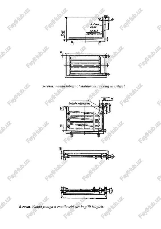 tik aralashtirgich bo‘lib, bir tomonlari birlashtirilgan, quvurlar 1.1-1.5 mm li teshikchalar to‘g‘ri chiziqda joylashtirilgan. barcha teshikchalar yig‘indisi quvur ko‘ndalang kesimi yuzasidan 1.5-1.8 marta kam bo‘ladi. uzunligi 2 metrli vannalarda parallel qilib uchta quvurlar joylashtiriladi. -mexanik aralashtirgichlar – krilchatka bilan jixozlangan elektr motordan iborat bo‘lib, kam ishlatiladi. vannalarning texnologik yo‘ldoshlari ikki xil kassetalar xolida bo‘ladi: 1-xil – ko‘chiriluvchi ilgichli shtangalar, ko‘chib yuruvchi barabanli shtanga, ko‘chib yuruvchi korzina yoki savatli shtanga; 2-xil – vannadagi tayanchlarga joylashadigan sapfali barabanlar. shtangalar va barabanlar xam vannaga maxkam joylashtiruvchi moslamalar sapfalarga, ham manipulyatorlarga maxkam ilinadigan moslamalar transport kronshteynlariga ega bo‘ladi. ilgichli shtangalar yirik buyumlarni katod qilib ilib ishlov berish uchun hizmat qilsa, barabanli shtanga, korzina va savatli shtanga va barabanlar mayda detallarga ishlov berish uchun qo‘llaniladi. image4.png image5.png image6.png image7.png image8.png image9.png image10.png image11.jpeg image12.jpeg image13.png image1.png image2.png image3.png