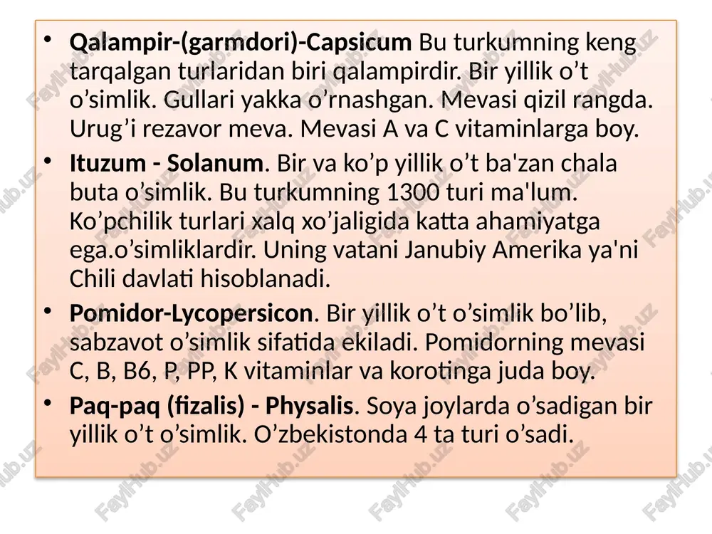 poyasi tarvaqaylaydigan, sudralib o’suvchi, ba’zan tik o’suvchi ko’p yillik o’simlik. bo’yi 30 - 40 sm keladi. ildizpoyasi yo’g’on. tanasi, bargi, guli qalin, mayin tuklar bilan qoplangan, bargi bandsiz, shakli tuxumsimon yoki cho’ziq tuxumsimon bo’lib, cheti tekis. to’pgullari ro’vaksimon bo’lib, novdalarining uchlarida joylashgan. adir va tog’ mintaqalarida, shag’alli yerlarda, g’alla ekinlari orasida begona o’t sifatida o’suvchi juda keng tarqalgan zaharli o’simlik sigirquyruqnamolar-scrophulariales sigirquyruqdoshlar-scrophulariaceae oilasi bu oilaga 300 turkumga mansub 5000 tur kiradi. o’zbekistonda 22 turkumga oid 67 turi o’sadi. oilaga mansub o’simliklar tarkibida glikozidlar va saponinlar bo’ladi. sigirquyruqdoshlar oilasiga ko’p yillik, ikki yillik o’t, yarim butalar va ba'zan daraxtlar kiradi. gullari zigomorf yoki aktinomorf. jung’or sigirquyrug’i - verbascum songoricum. ikki yillik o’t bolib, bo’yi - 60 - 150 sm. poyasining, asosan, yuqori qismi shoxlangan, pastki qismi bargsiz, poyasi baquvvat bo’lib, o’q ildizli. gullarida foydalanadigan qismida shilliq moddalar, qand, saponin, efir moyi bor. barg plastinkasining uzunligi - 15 - 40 sm, eni …
