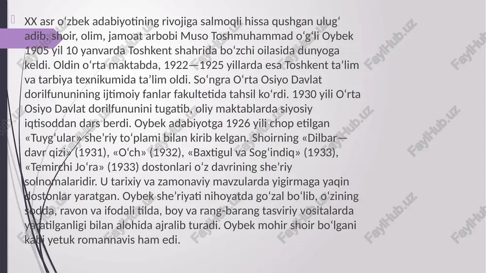 ulmonqullar, ya'ni qo'qon xonligi davriga to'g'ri kelgan. (siz keksalarning «allaqanday xonlar, beklar, qo'rg'onlar, urushlar to'g'risidagi so'zlari», «allakimlar qandaydir katta darvozalarni berkitib» qo'ygani, «kimlardir shaharga suv bermagani biroq dimog'i handalak bo'yini olib qolgan, og'zidan suvi qochgan bola uchun bu hikoyalarni uzoq tinglab o'tirish qiyin. unga bobosining handalakdan shirin bir gapi kerak. uning uchun boboni shu gapga keltira olgani katta yutuq: «bolaning ko'ngli poshsho...”oqmachit” mahallasidagi uchta baqqolga berilgan ta'riflarga ham e'tibor bilan qarang. bu ham aynan bolaning - to'rt yoshlardagi musoning nuqtayi nazari. sobir baqqol do'konidagi narsalarning boshqacha mehr bilan sanalayotgani bejiz emas. chunki bolaga yoqadigan narsalar ko'proq shu do'kondan topiladi. sobir baqqoldan handalakning narxini eshitgan boboning unga «o'siq qoshlarini chimirib» qarashi ham bejiz emas. demak, bozordagi narx-navodan yaxshi xabardor bo'lgan cholga baqqol aytgan narx ancha ko'plik qildi. qolaversa, «bolalik» qissasini to'liq o'qisangiz bilasizki, boboning ro'zg'or tebratishi oson emas. uning o'g'li, musoning otasi toshmuhammad bir boyning shahardan tashqaridagi yerida yil davomida mehnat …