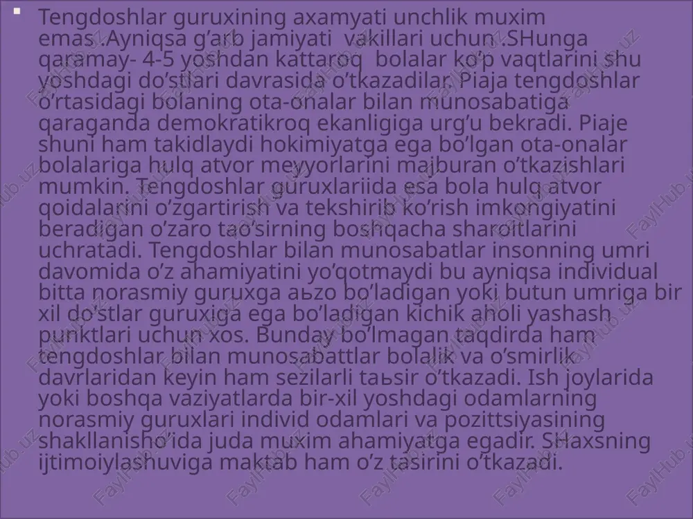 tez-tez ko’zguga qarab tursinlar». u xotiniga «biz yashamoq uchun yeymiz, boylar esa ovqat yemoq uchun yashaydilar» deydi. suqrotning ijtimoiy qarashlarini yana quyidagi hikmatnoma aytimlardan ham bilsa bo’ladi: “har qanday yomonlikning ildizi nodonlikda», «haqiqatni o’zingdan izla». «haqiqatga bahs orqali erishish mumkin». . aflotunning (er.av 427–347). falsafiy qarashlari «bazm», «teetet», «fedon» nomli dialoglarida, siyosiy qarashlari esa «davlat», «qonunlar» nomli asarlarida bayon etilgan. aflotun fikricha, olamda «g’oyalar dunyosi» birlamcha bo’lib, moddiy dunyo esa uning mahsuli, soyasidir. «g’oyalar dunyosi» zamon va makonga bog’liq bo’lmay, mangu harakatsiz va o’zgarmasdir, haqiqiy dunyodir. «g’oyalar dunyosi»da eng oliy g’oya – yaxshilik va baxt g’oyasi – xudodir. boshqa g’oyalarning hammasi u bilan bog’liq. . arastu (er.av. 384–322) «metafizika» (yoki «birinchi falsafa»), «fizika», «jon to’g’risida», «analitika», «kategoriyalar», «siyosat tugrisida», «ritorika», «etika» kabi asarlari bilan sotsiologik an’analar rivojiga katta hissa qo’shdi. uning ta’limoticha, jamiyatning qul va qul egalariga bo’linishi, quldorlarning hukmronligi va qullarning qulligi tabiiy holatdir. axloqiy fazilatlar faqat erkin kishilarga, …