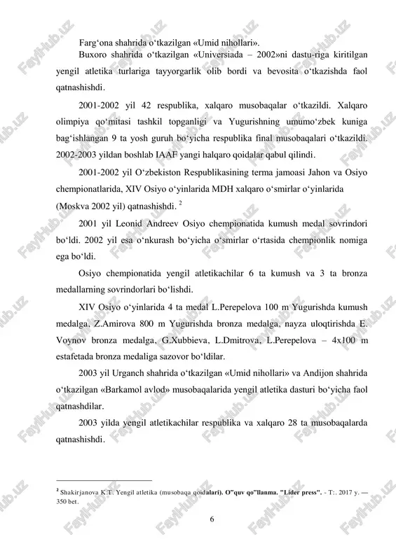 normativlarni bajarib lisenziya olishdi. o‘zbekiston yengil atletikachilari olimpiada o‘yinlarida sobiq ittifoq jamoasi tarkibida birinchi bo‘lib 1952 yilda qatnashgan. bu o‘yinlar finlandiyaning poytaxti xelsinki shahrida o‘tkazildi. sobiq ittifoq sportchilari uchun birinchi bo‘lgan bu olimpiadada o‘zbekistondan toshkentlik sobiq ittifoq sport ustasi s.popov qatnashgan. keyingi olimpiada o‘yinlarida (1956 va 1960 yillar) balandlikka sakrash ustasi toshkentlik v. ballod qatnashgan.oradan 20 yil o‘tgach, 1980 yili moskvada bo‘lib o‘tgan xxii olimpiadada, yengil atletika bo‘yicha mamlakat terma jamoasida uch nafar o‘zbekiston sportchilari qatnashishdi (t.biryulina, a.xarlov, a.dimov).1992 yil barselona (ispaniya) shahrida o‘tkazilgan xxv olimpiada o‘yinlari o‘zbekistonliklar uchun sharafli bo‘lgan. unda 6 nafar sportchi qatnashi, bitta oltin medalga sazovor bo‘lishdi. 1996 yil atlanta (aqsh) shahrida bo‘lib o‘tgan yubiley xxvi olimpiada o‘yinlarida o‘zbekiston mustaqil ravishda o‘z bayrog‘i ostida qatnashdi. o‘zbekiston terma jamoasi tarkibida 12 nafar yengil atletika vakillari bor edi. eng yuqori natija o‘nkurash-chimiz r.g‘aniev (8-o‘rin) ko‘rsatdi. 2000 yil sidney (avstraliya) shahrida bo‘lib o‘tgan xxvii olimpiada o‘yinlarida 26 nafar sportchilarimiz …