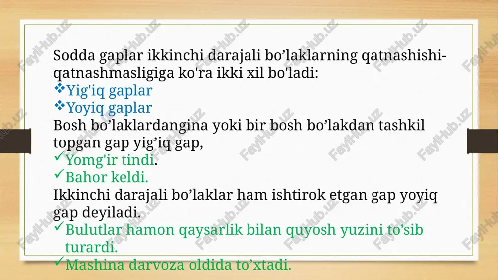 sodda va qo’shma gaplar hamda qo’shma gap qismlari va ularni bog’lovchi vositalar - Page 5