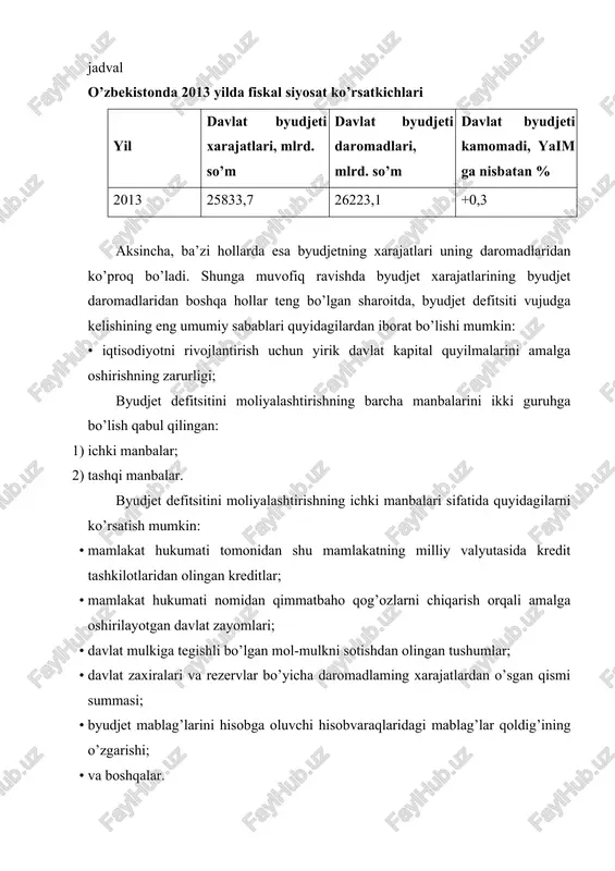 · qarz oluvchi sifatida mamlakat hukumati nomidan kredit tashkilotlari, xorijiy davlatlar va xalqaro moliyaviy tashkilotlar bilan tuzilgan kredit bitimlari va shartnomalari; · mamlakat hukumati nomidan qimmatbaho qog’ozlarni chiqarish orqali amalga oshirilgan davlat zayomlari; · mamlakat hukumati tomonidan davlat kafolatini berish to’g’risidagi shartnomalar; · o’tgan yillardagi mamlakatning qarziy majburiyatlarini restrukturizatsiya qilish va muddatini o’zgartirish to’g’risidagi mamlakat hukumati nomidan tuzilgan (shu jumladan, xalqaro) bitimlar va shartnomalar; · va boshqalar. mamlakatning qarziy majburiyatlari o’zining muddatiga qarab qisqa muddatli (bir yilgacha), o’rta muddatli (bir yildan ortiq va besh yilgacha) va uzoq muddatli (besh yildan yuqori) bo’lishi mumkin. ular zayomning konkret shartlariga muvofiq ravishda (zayom shartlarini, jumladan, to’lov muddatlari, foiz to’lovlarining miqdori, muomala muddatlarini o’zgartirmasdan) qaytarilishi kerak. mamlakat hukumatining davlat ichki qarzlari quyidagilardan iborat bo’lishi mumkin: · hukumatning davlatni qimmatbaho qog’ozlari bo’yicha qarzining asosiy nominal summasi; · hukumatga taqdim etilgan kreditlar bo’yicha asosiy qarzning hajmi; · mamlakat hukumati tomonidan berilgan kafolatlar bo’yicha majburiyatlar hajmi; · …