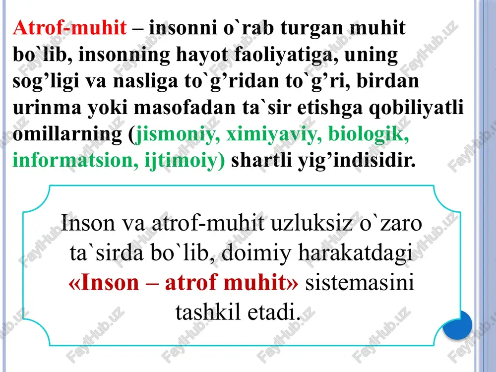 kelib chiqish tabiatiga ko‘ra xavflar xavf tabiiy texnikaviy antropogen ekologik maxsus standartlar bo'yicha xavf fizikaviy kimyoviy biologik psixofiziologik salbiy oqibatlarning vaqt bo'yicha kelib chiqishiga ko'ra xavf impulsli kumulyativ olib keluvchi oqibatiga ko'ra xavf toliqish kasallanish jarohatlanish halokat yong'in o'lim xavflari keltiruvchi zarariga ko'ra xavf ijtimoiy texnik ekologik kelib chiqish sohasiga ko'ra xavf turmushda sportda yo'l transportida ishlab chiqarishda yakkalashi bo'yicha xavf litosfera gidrosfera atmosfera kosmos insonga ta'sir qilish xarakteriga qarab xavf faol (aktiv) sust (passiv) image3.png image4.jpeg image5.jpeg image6.jpeg image7.jpeg image8.jpeg image9.jpeg image10.jpeg image11.jpeg image12.jpeg image13.jpeg image14.jpeg image15.png image16.jpeg image17.jpeg image18.jpeg image2.jpeg /docprops/thumbnail.jpeg