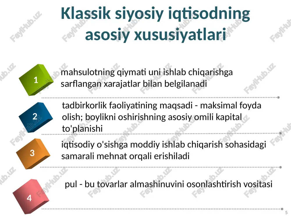 a muvofiq deb hisoblagan. f.kenening nazariy merosida uning sof mahsulot (hozir uni milliy daromad deb atashadi) to’g’risidagi ta’limoti muhim o’rin egallaydi. uning fikriga ko’ra, sof mahsulotning manbai yer va unga sarflangan qishloq xo’jaligi ishlab chiqarishida band bo’lgan kishilarning mehnati hisoblanadi. demak, boylikning (sof mahsulot) ko’payishi qishloq xo’jaligi ishlab chiqarishi bilan bog’liq bo’lgan «yer in’omidir». shu bois, davlat sanoatni emas, balki qishloq xo’jaligini rag’batlantirish to’g’risida g’amxo’rlik qilishi kerak. f.kene: «dehqonlar kambag’al bo’lsa, qirollik kambag’al bo’ladi, qirollik kambag’al bo’lsa qirol kambag’al bo’ladi», deb hukumatni ishontirishga harakat qilgan. savdo va sanoat boylik yaratmaydi, negaki savdogar va hunarmandlar qishloq xo’jaligida yaratilgan boylikni faqat bir joydan ikkinchi bir joyga etkazish va o’zgartirish bilan shug’ullanadi. shuning uchun savdo va sanoat «unumsiz» hisoblanadi. u yerdagi tovarning o’sgan qiymati faqatgina savdo va sanoat xarajatlarini qoplash vositalarini o’z ichiga oladi, sof mahsulot esa bunda ko’paymaydi. boylik yaratilishini fiziokratlar sanoatning “unumsizligi f. kene sanoatning “unumdor” kapital nazariyasi. iqtisodiy fikrlar tarixida …