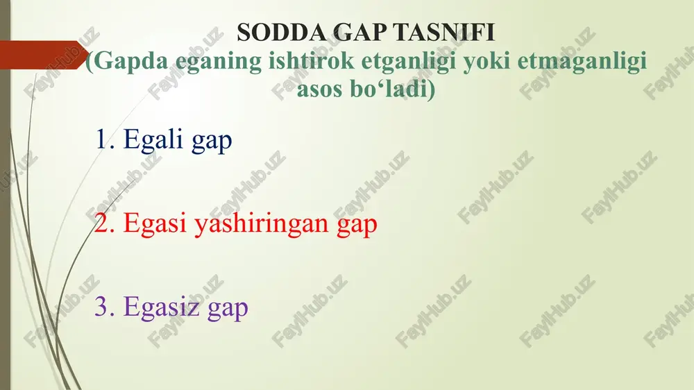 sa edi qo‘shimchalari bo‘ladi. mana shu asosiy farqlovchi belgisi hisoblanadi. masalan, qaniydi, hozir madinada bo‘lib qolsam; imtihondan osongina o‘tib olsak edi; hamma gapimga tushunsayding. eslatma: istak gap faqat sodda gap shaklida bo‘ladi. masalan, tong otsa, hammasini ko‘rasan gapi istak gap emas, bu shart ma’nosidagi gapdir. mustahkamlash uchun mashqlar nahotki, shu rost bo‘lsa? bu yerdan hoziroq jo‘na! mavzuni tushuntirib berishdi. xatolarimni tuzatish imkoni berilsa edi. gap his-hayajonni ifodalashiga ko‘ra 2 ga bo‘linadi: his-hayajonli gap – quvonch, hayrat, afsus, g‘azab kabi hissiyotlarni ifodalaydigan gap. gap oxirida undov qo‘yiladi. masalan, eh, hammasi ortda qoldi-ya! uff, yana boshlandi shu g‘alva! ofarin, yigitlar yoki ofarin, qizlar! his-hayajonsiz gap – hech qanday emotsionallik bo‘lmaydi, boshqa aytganda oddiy darak gap his-hayajonsiz gap hisoblanadi. gap oxirida nuqta qo‘yiladi. masalan, ovqat mazali, kasbim – o‘qituvchilik ovqat mazali (his-hayajonsiz gap) – bay, bay, bay, ovqat buncha mazali! (his-hayajonli gap) gapning ifoda maqsadiga ko‘ra turlarini his-hayajon gapga aylantirish mumkin: dars tugadi. …
